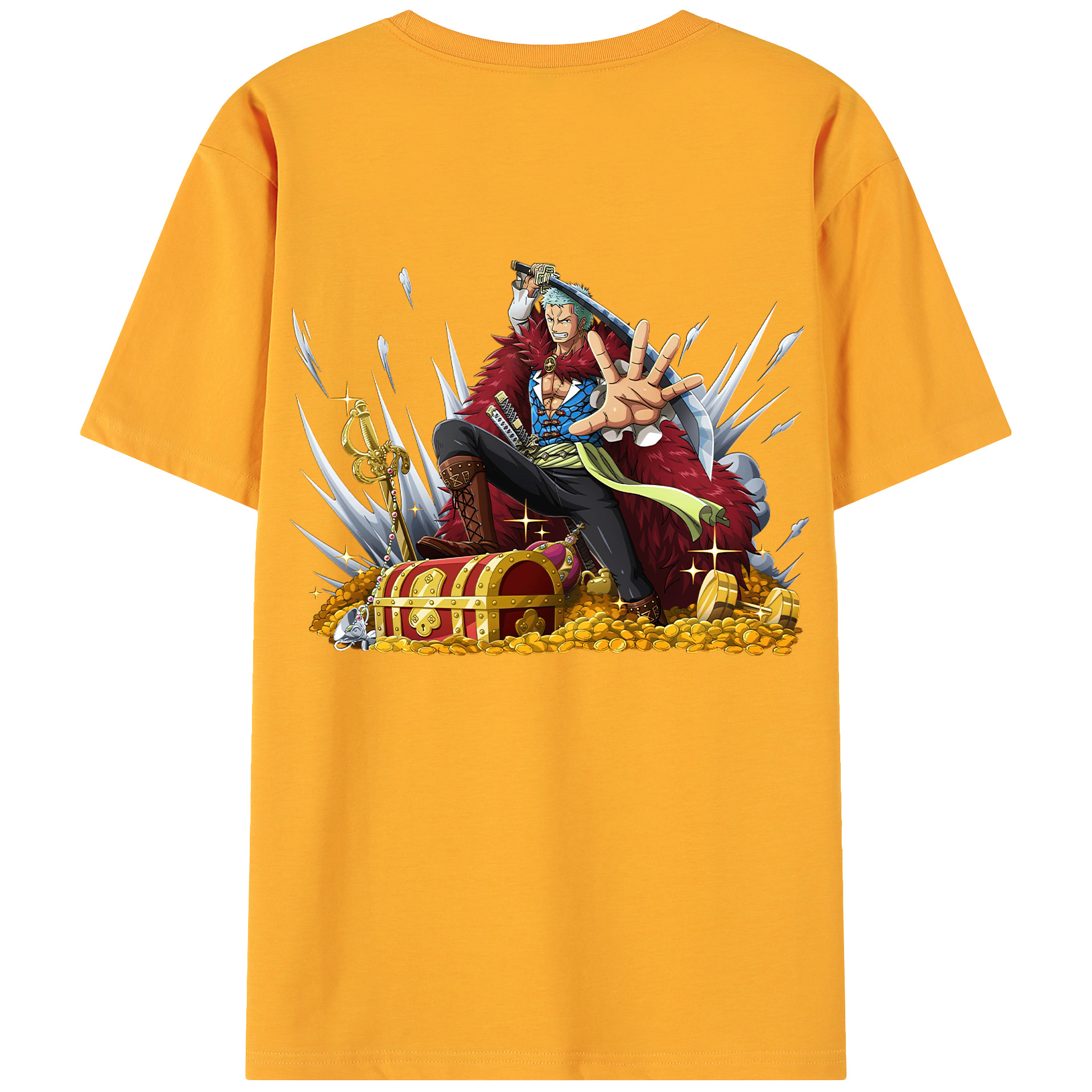 ワンピース ロロノア・ゾロ ONE PIECE Roronoa Zoro 綿100％ メンズ半袖Tシャツ（バックプリント） 通気性
