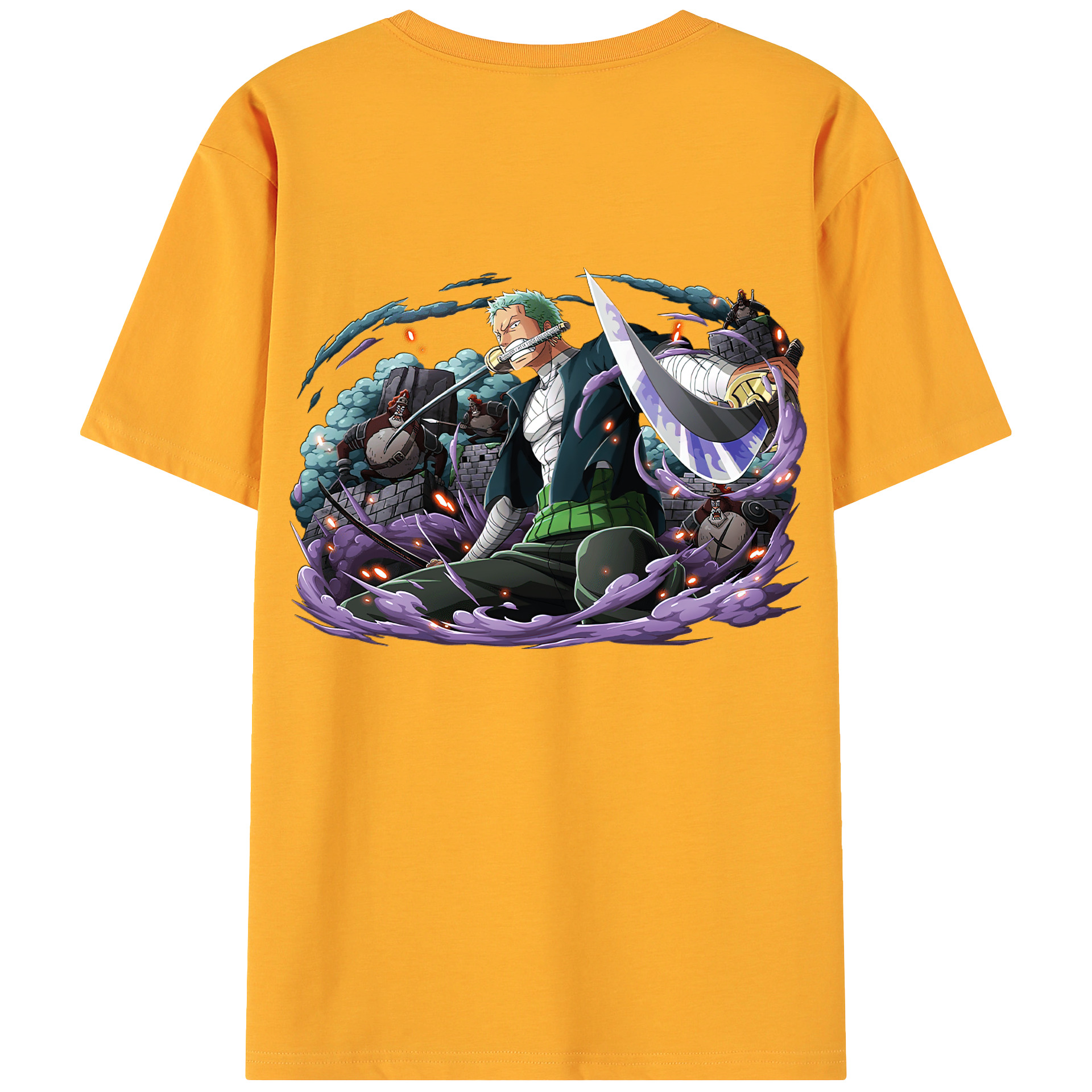 ワンピース ロロノア・ゾロ ONE PIECE Roronoa Zoro 綿100％ メンズ半袖Tシャツ（バックプリント） 通気性