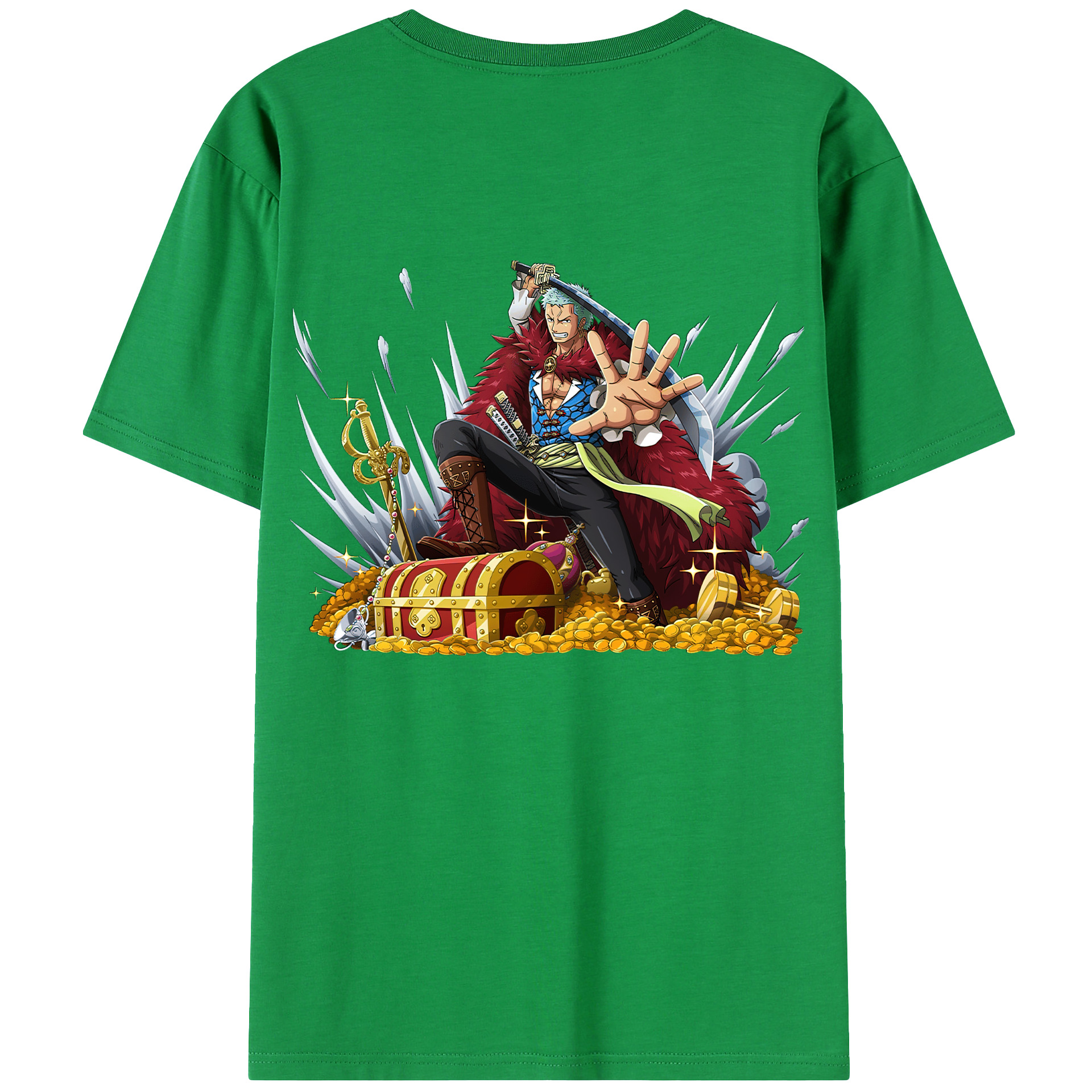 ワンピース ロロノア・ゾロ ONE PIECE Roronoa Zoro 綿100％ メンズ半袖Tシャツ（バックプリント） 通気性