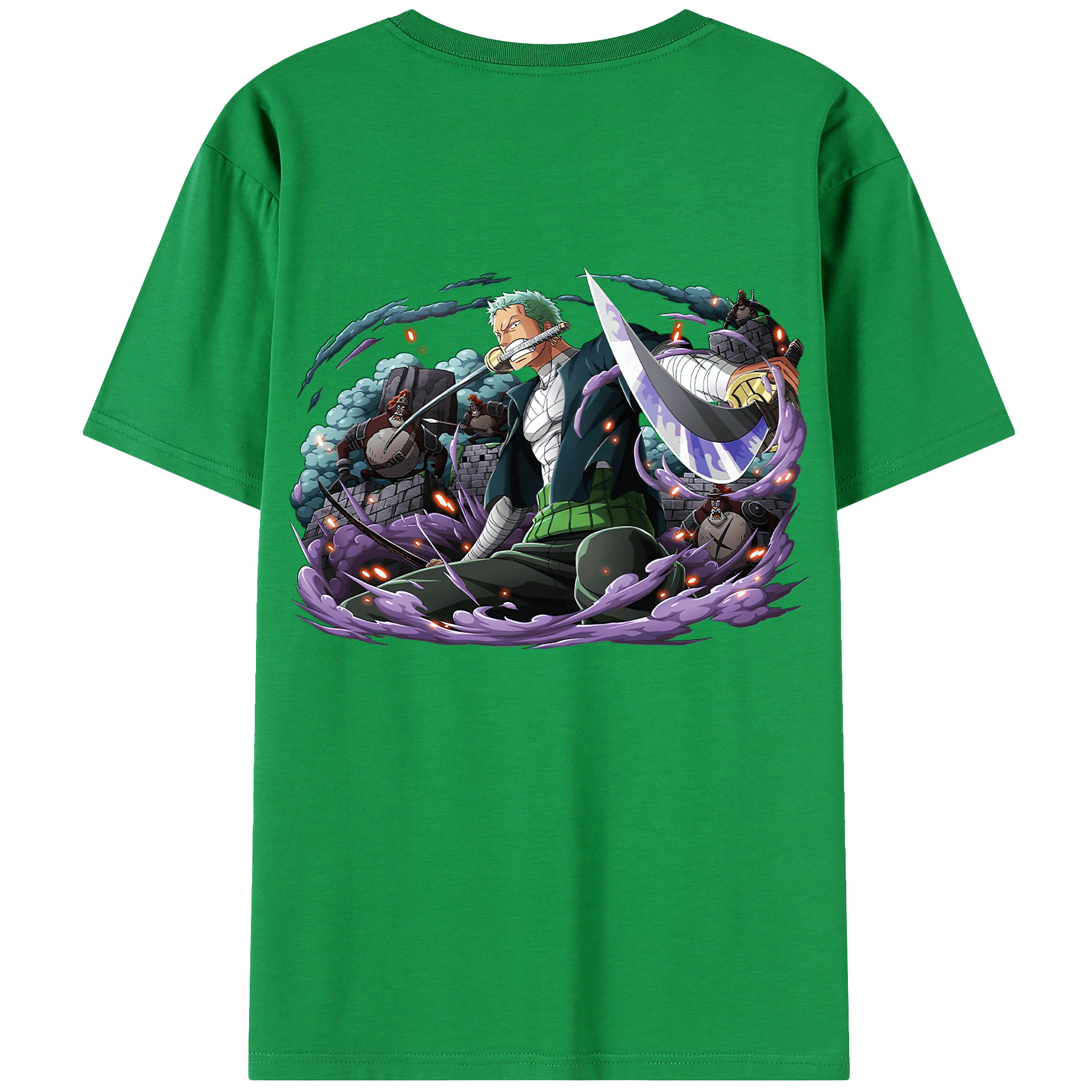 ワンピース ロロノア・ゾロ ONE PIECE Roronoa Zoro 綿100％ メンズ半袖Tシャツ（バックプリント） 通気性