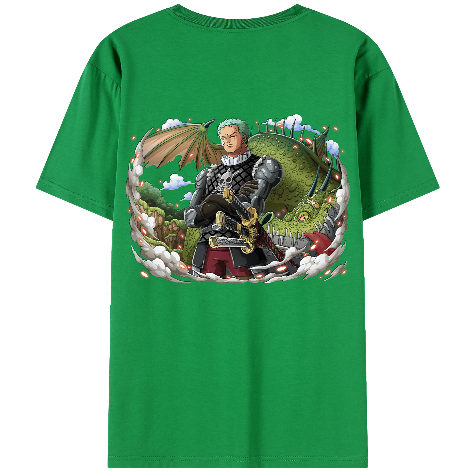 ワンピース ロロノア・ゾロ ONE PIECE Roronoa Zoro 綿100％ メンズ半袖Tシャツ（バックプリント） 通気性