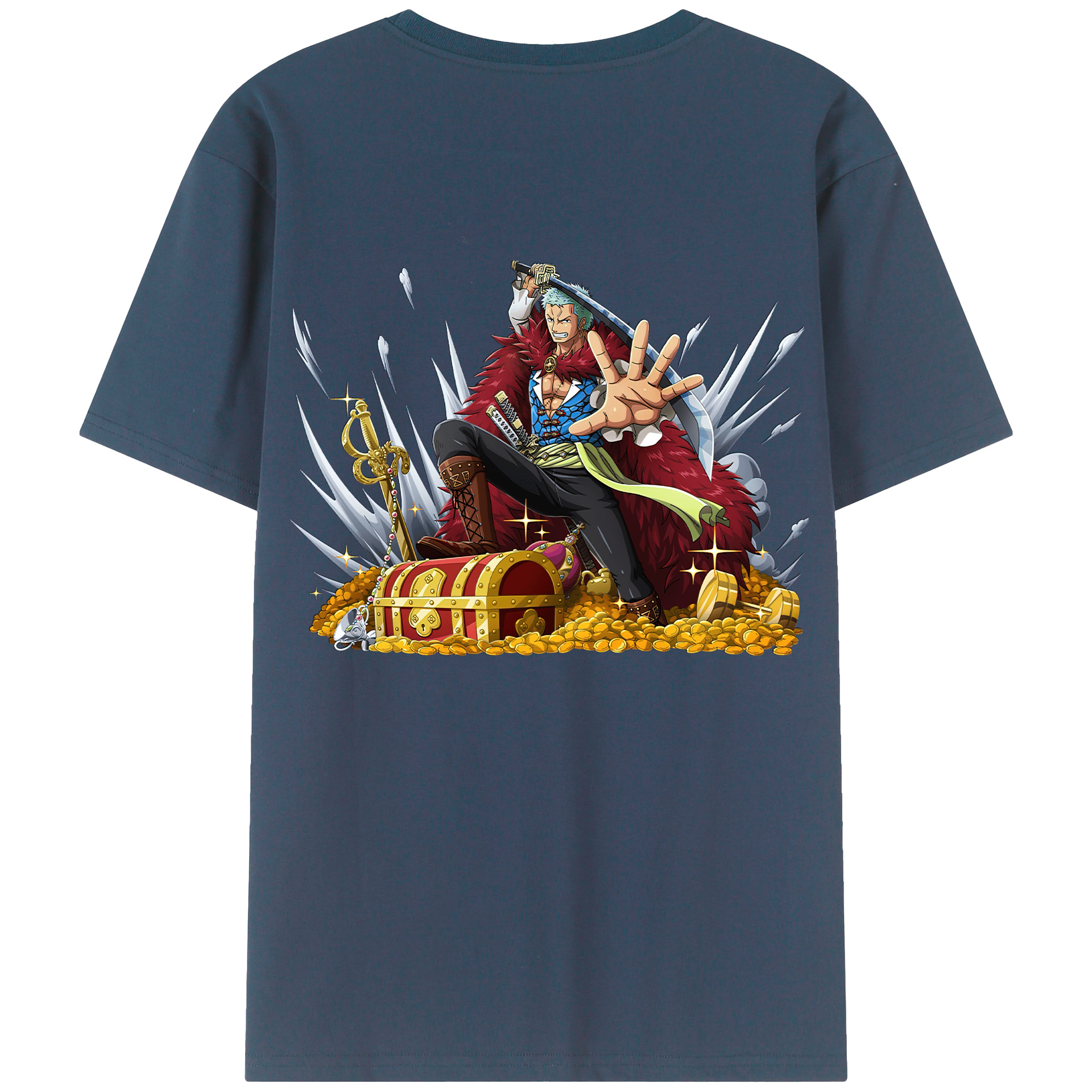 ワンピース ロロノア・ゾロ ONE PIECE Roronoa Zoro 綿100％ メンズ半袖Tシャツ（バックプリント） 通気性
