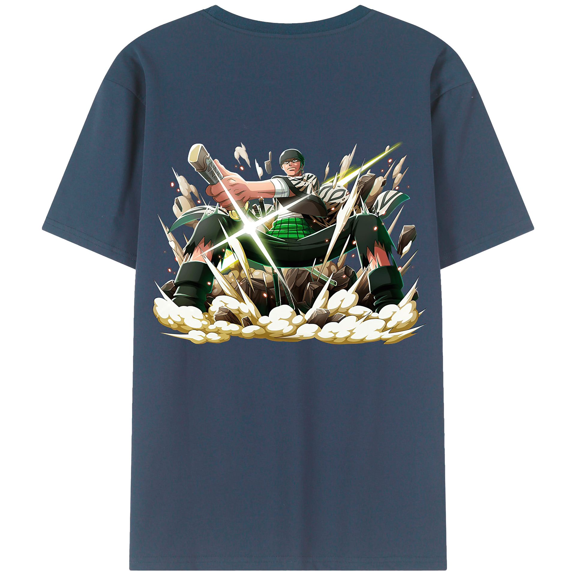 ワンピース ロロノア・ゾロ ONE PIECE Roronoa Zoro 綿100％ メンズ半袖Tシャツ（バックプリント） 通気性