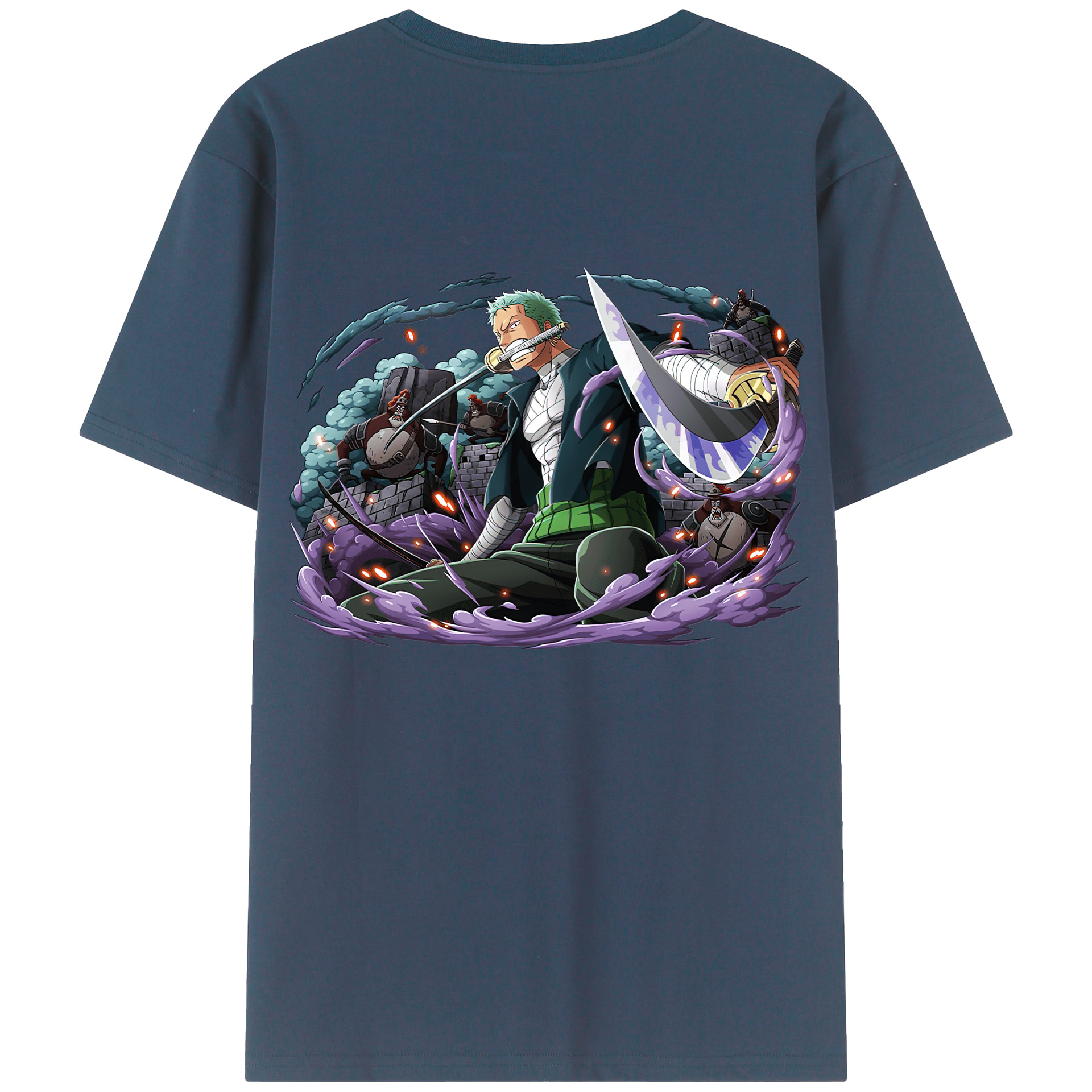 ワンピース ロロノア・ゾロ ONE PIECE Roronoa Zoro 綿100％ メンズ半袖Tシャツ（バックプリント） 通気性