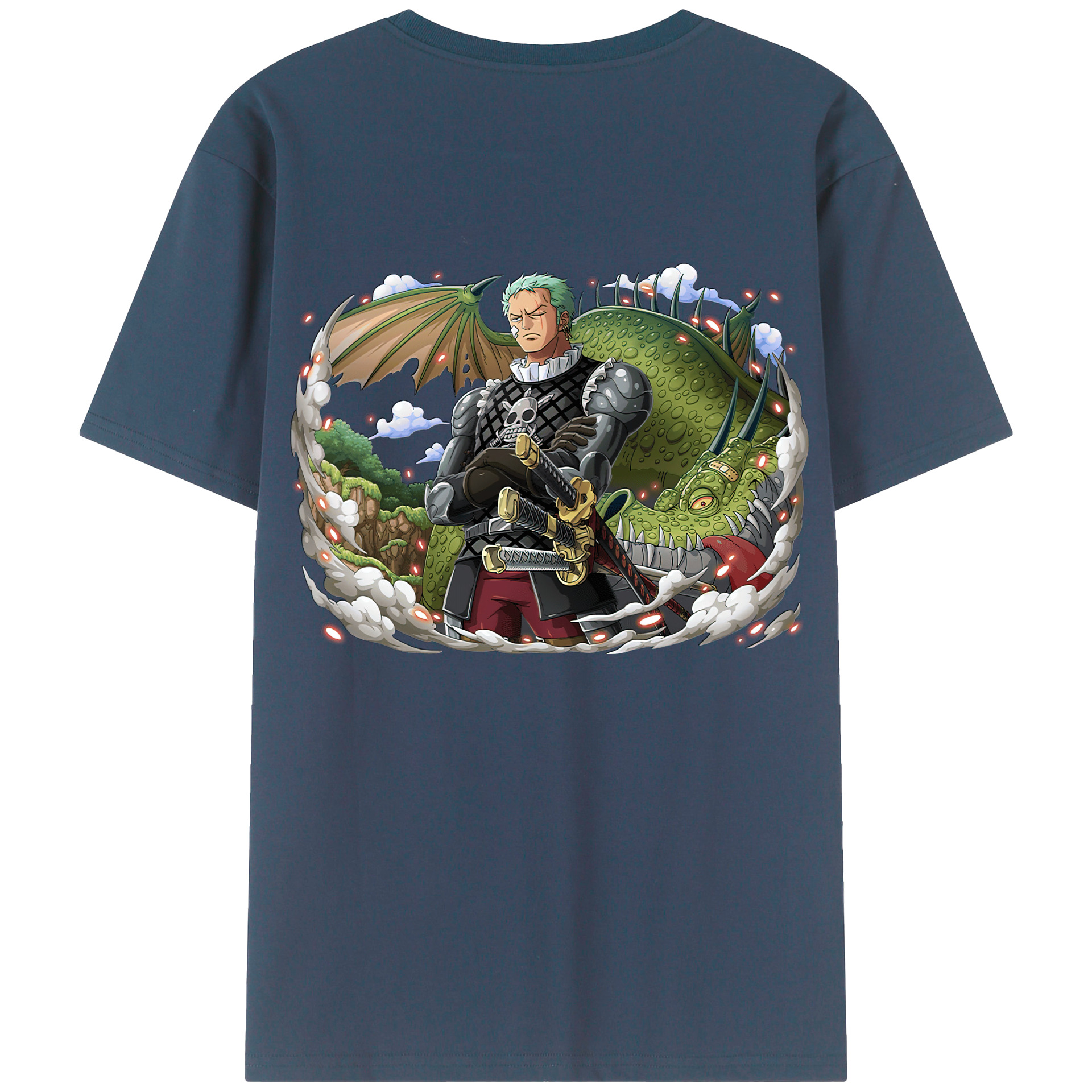 ワンピース ロロノア・ゾロ ONE PIECE Roronoa Zoro 綿100％ メンズ半袖Tシャツ（バックプリント） 通気性