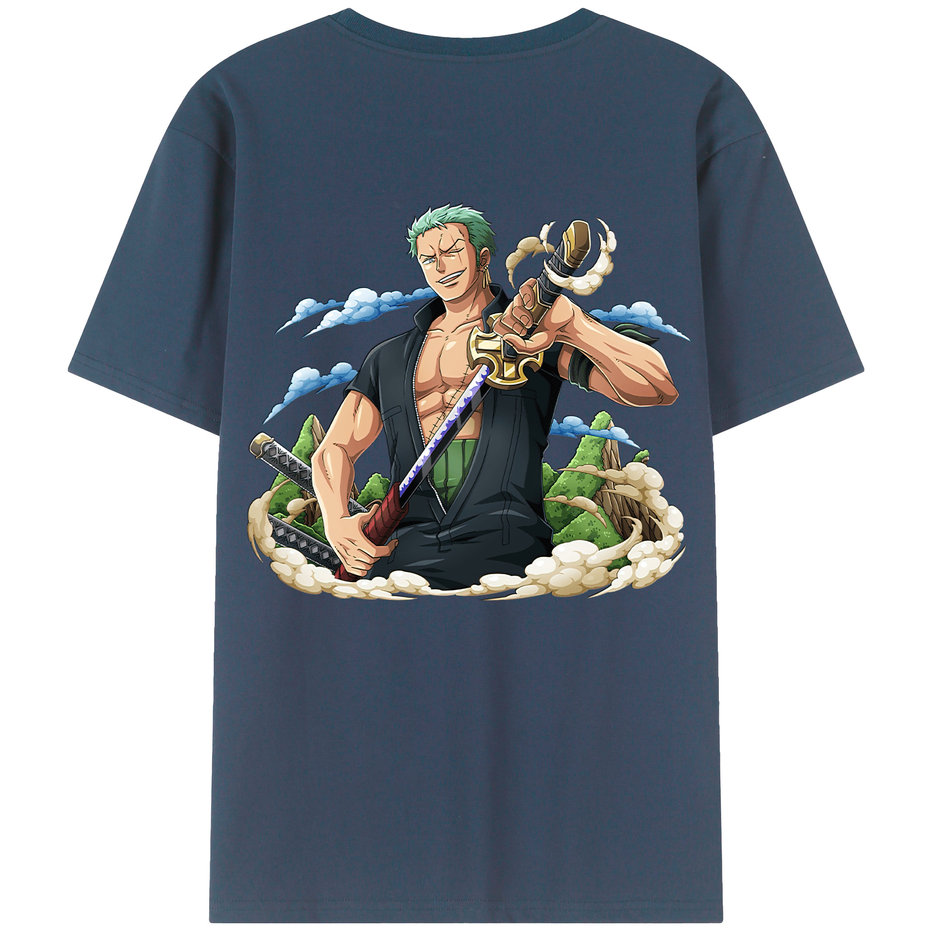 ワンピース ロロノア・ゾロ ONE PIECE Roronoa Zoro 綿100％ メンズ半袖Tシャツ（バックプリント） 通気性