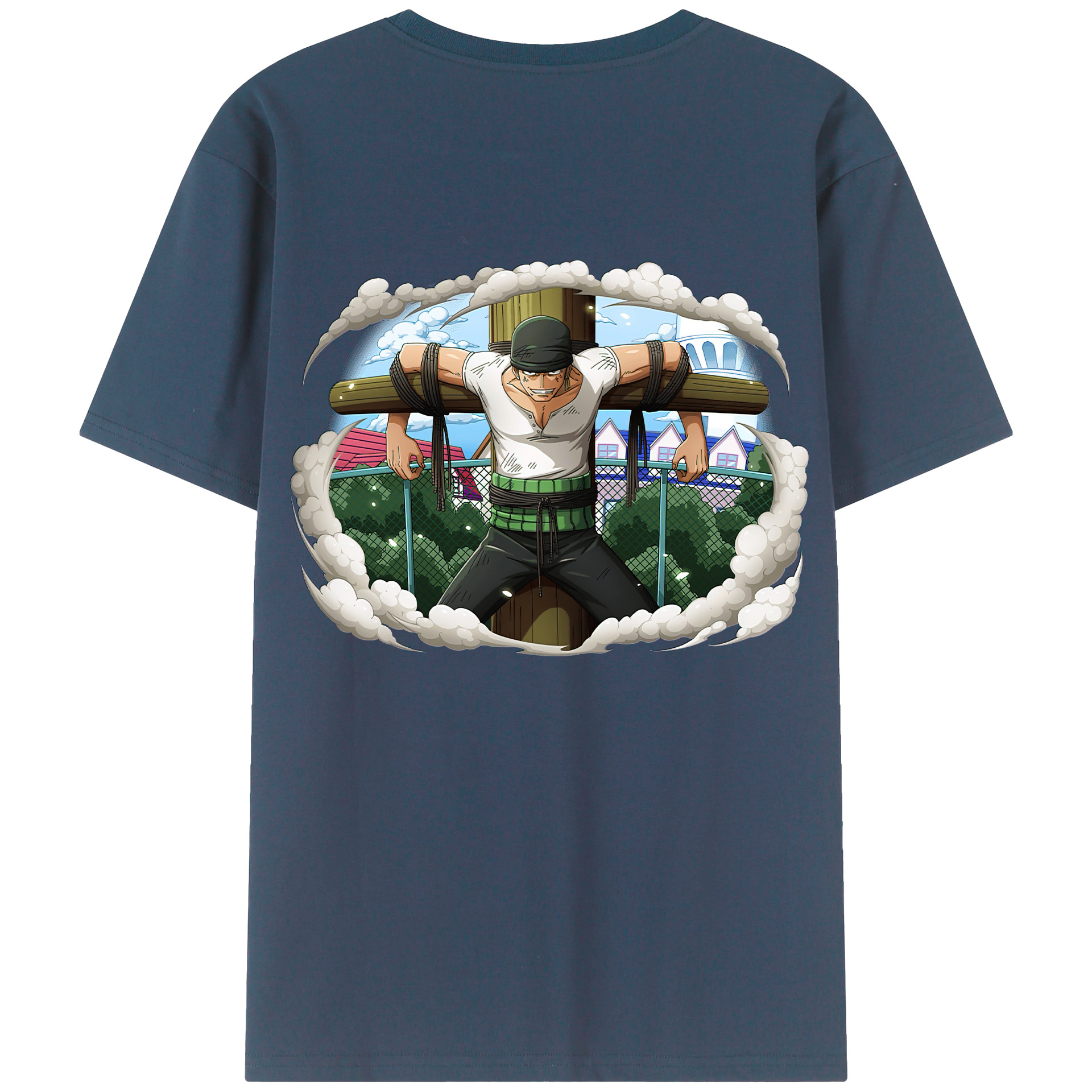 ワンピース ロロノア・ゾロ ONE PIECE Roronoa Zoro 綿100％ メンズ半袖Tシャツ（バックプリント） 通気性