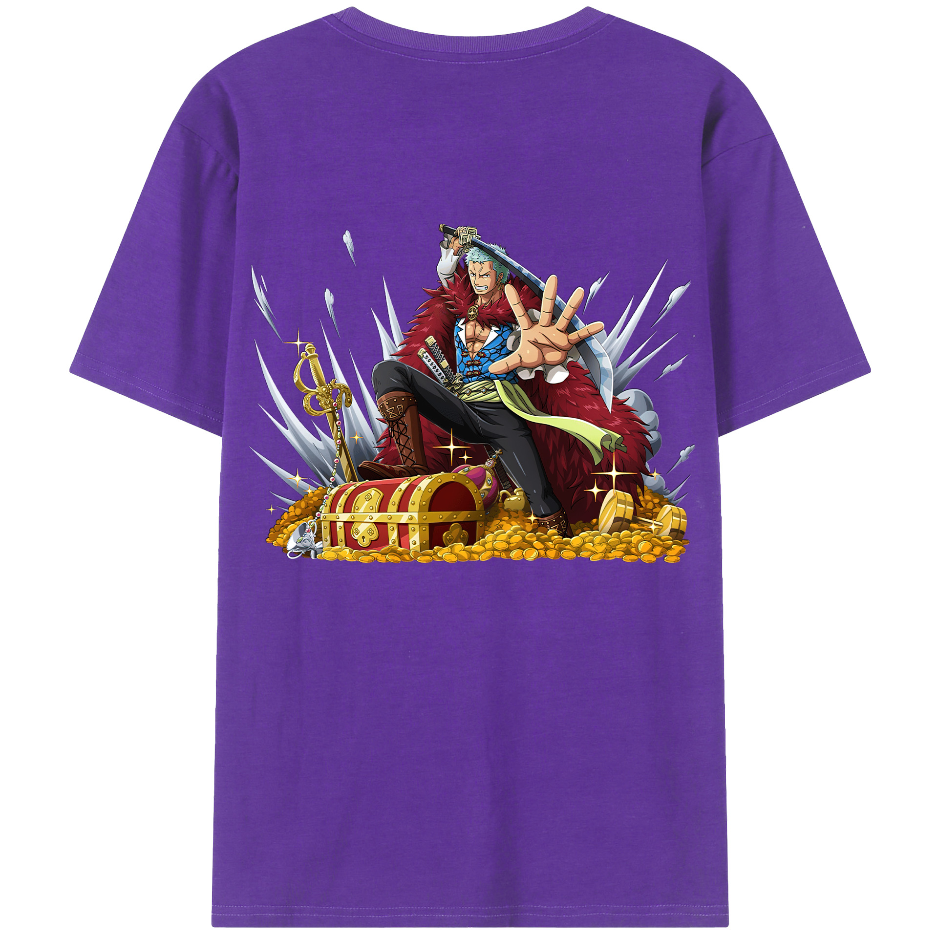 ワンピース ロロノア・ゾロ ONE PIECE Roronoa Zoro 綿100％ メンズ半袖Tシャツ（バックプリント） 通気性