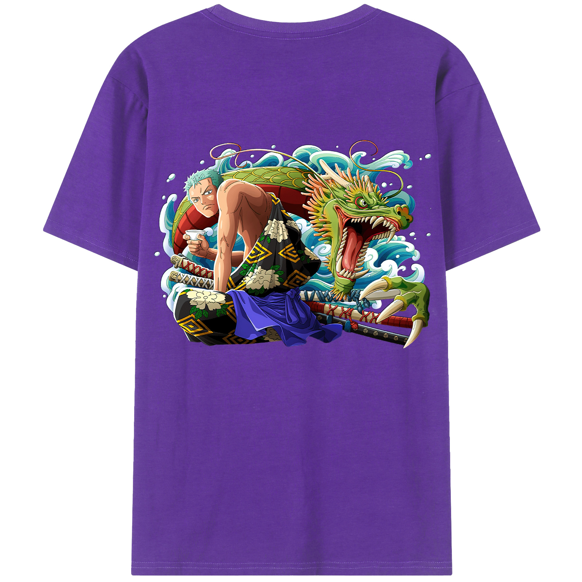 ワンピース ロロノア・ゾロ ONE PIECE Roronoa Zoro 綿100％ メンズ半袖Tシャツ（バックプリント） 通気性