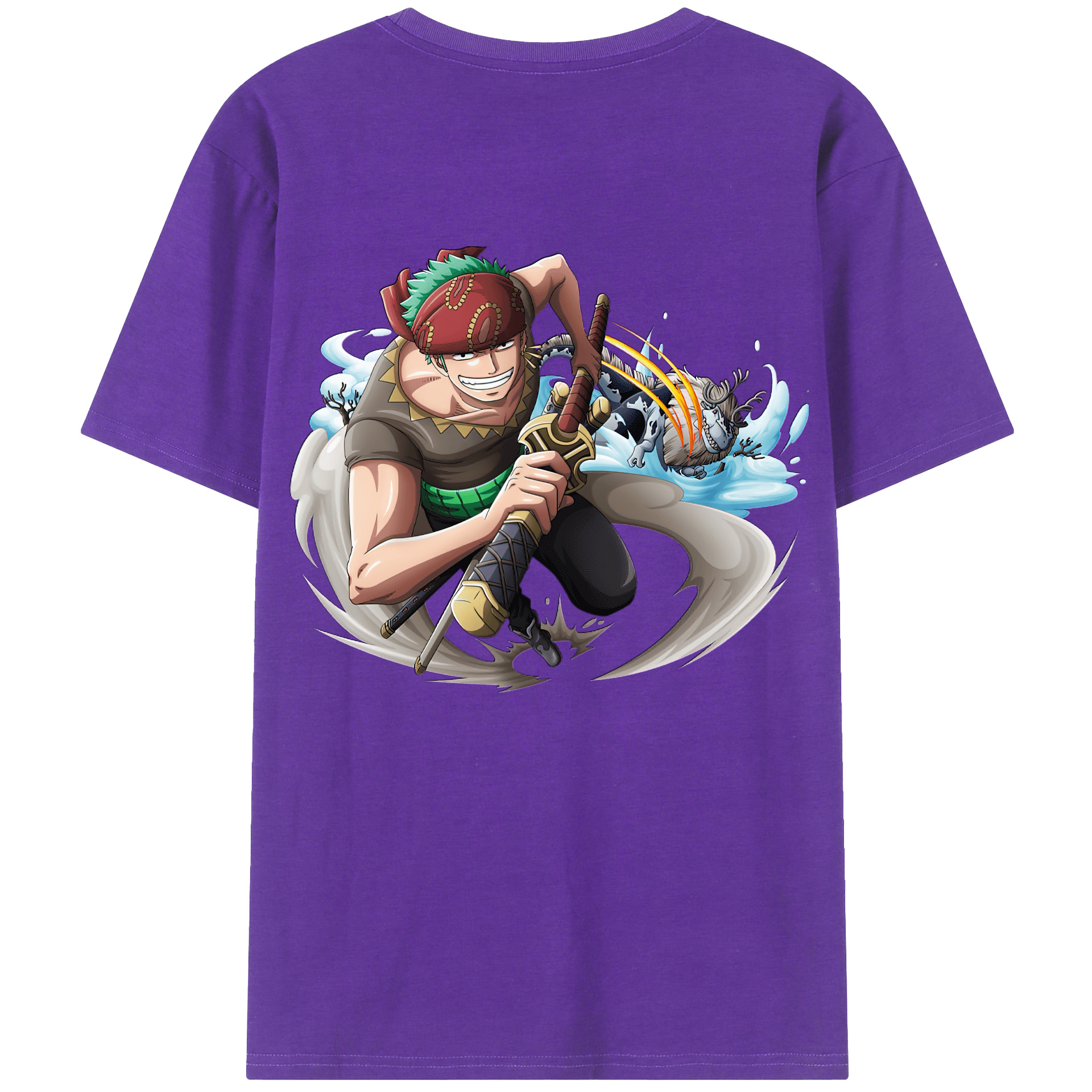 ワンピース ロロノア・ゾロ ONE PIECE Roronoa Zoro 綿100％ メンズ半袖Tシャツ（バックプリント） 通気性