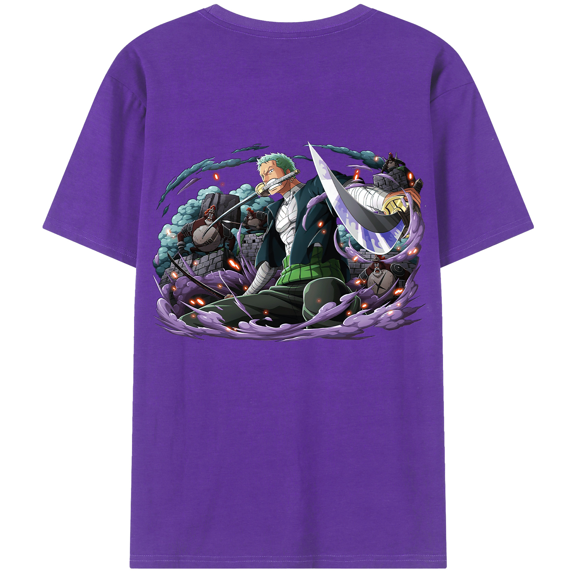ワンピース ロロノア・ゾロ ONE PIECE Roronoa Zoro 綿100％ メンズ半袖Tシャツ（バックプリント） 通気性