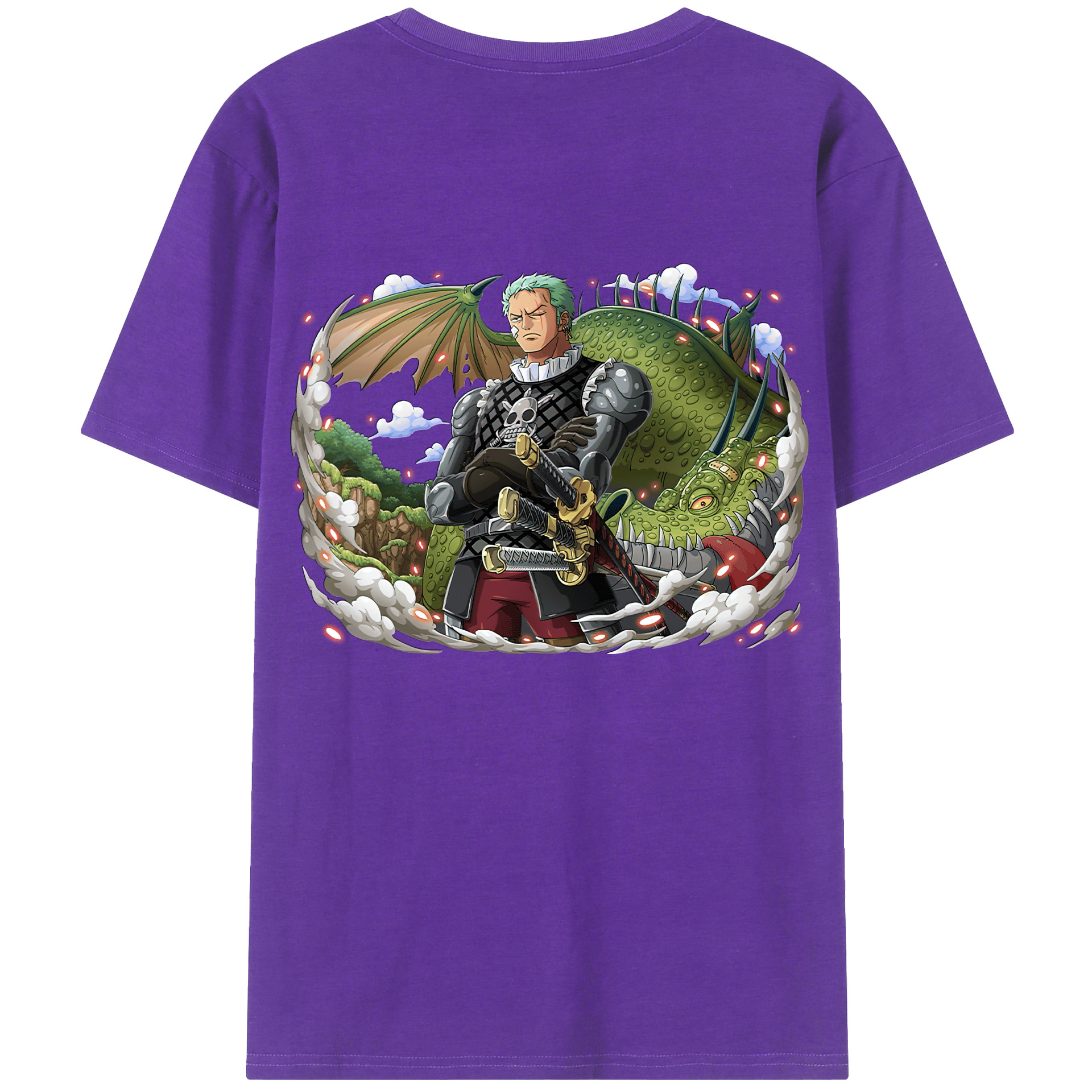 ワンピース ロロノア・ゾロ ONE PIECE Roronoa Zoro 綿100％ メンズ半袖Tシャツ（バックプリント） 通気性