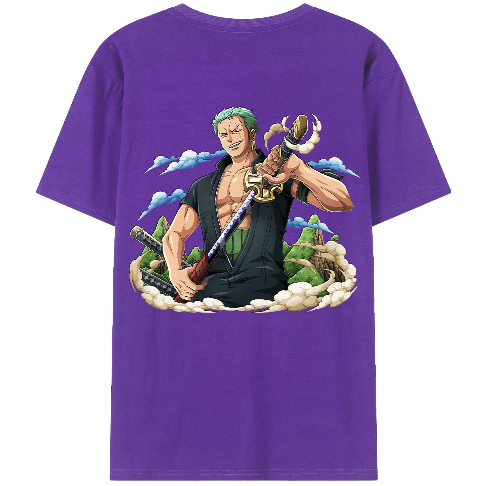 ワンピース ロロノア・ゾロ ONE PIECE Roronoa Zoro 綿100％ メンズ半袖Tシャツ（バックプリント） 通気性