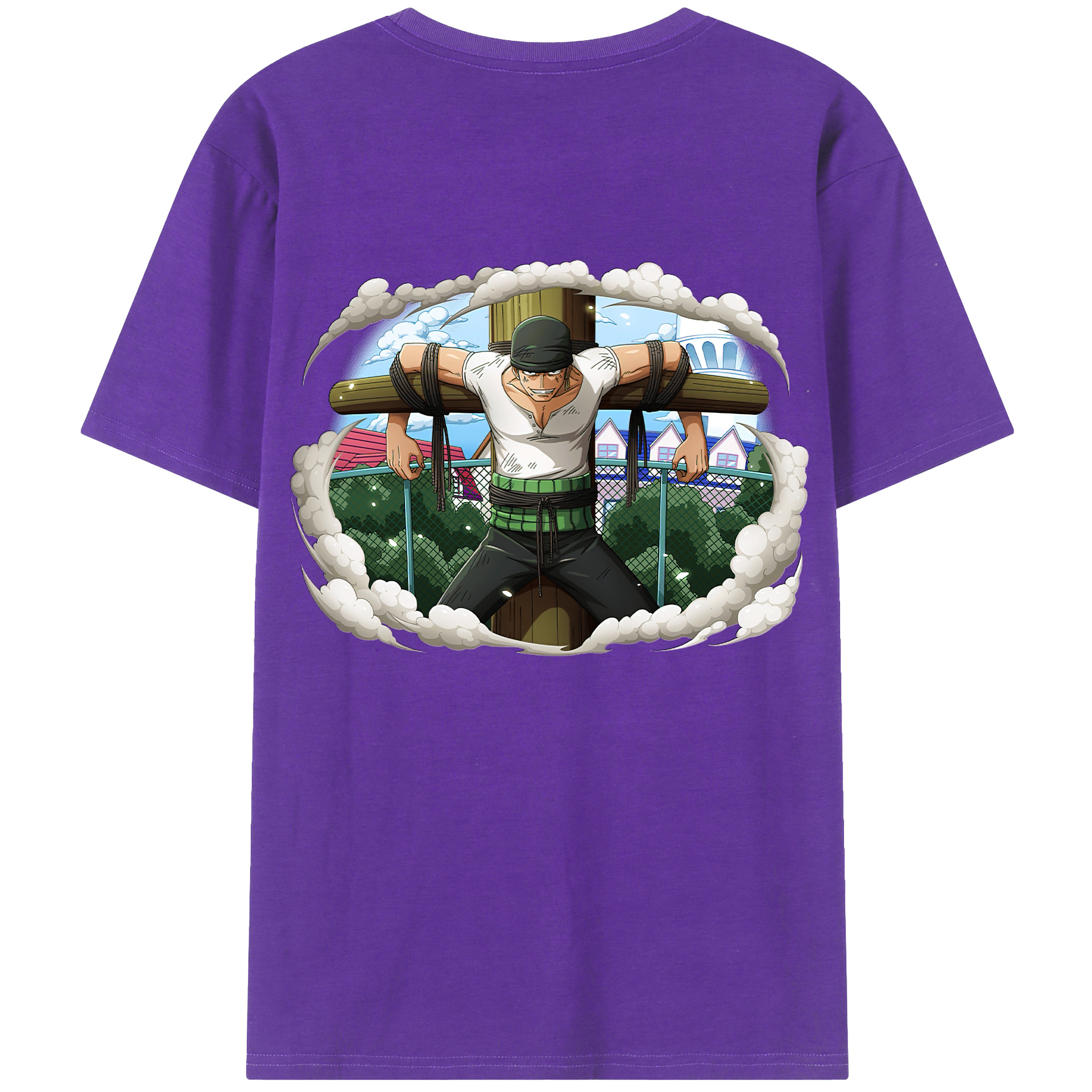 ワンピース ロロノア・ゾロ ONE PIECE Roronoa Zoro 綿100％ メンズ半袖Tシャツ（バックプリント） 通気性