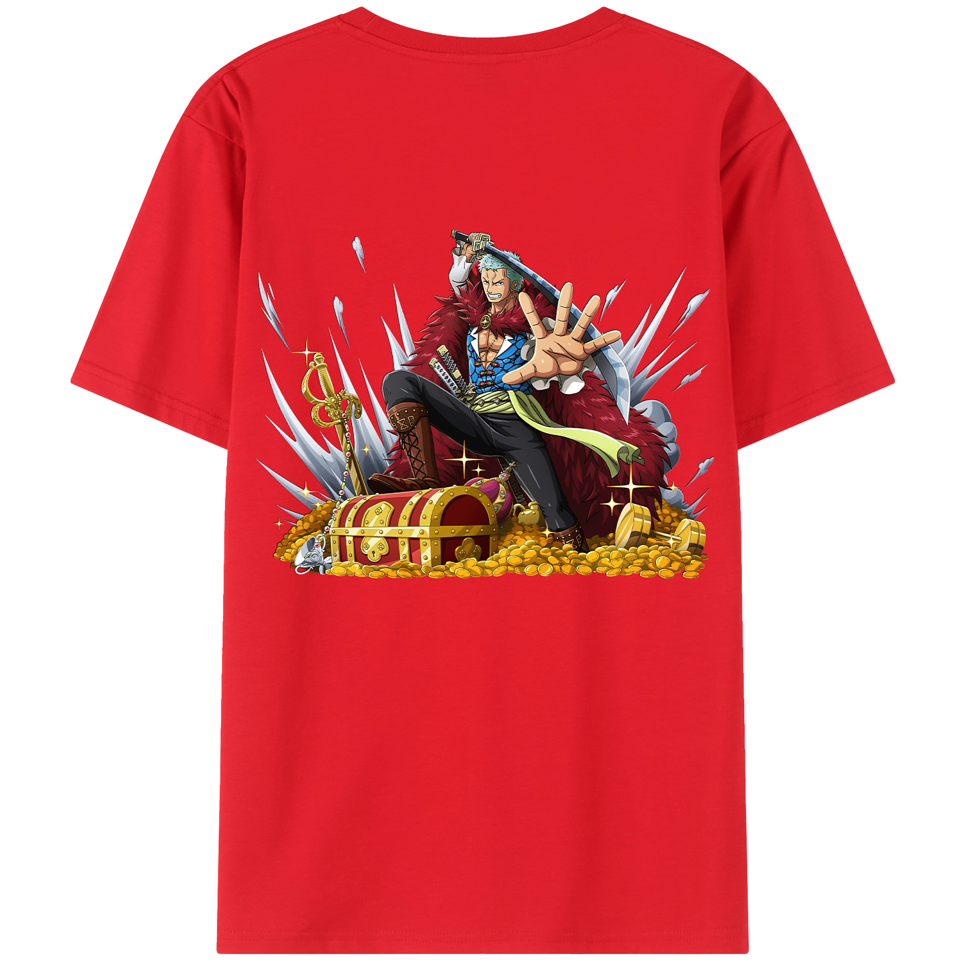 ワンピース ロロノア・ゾロ ONE PIECE Roronoa Zoro 綿100％ メンズ半袖Tシャツ（バックプリント） 通気性