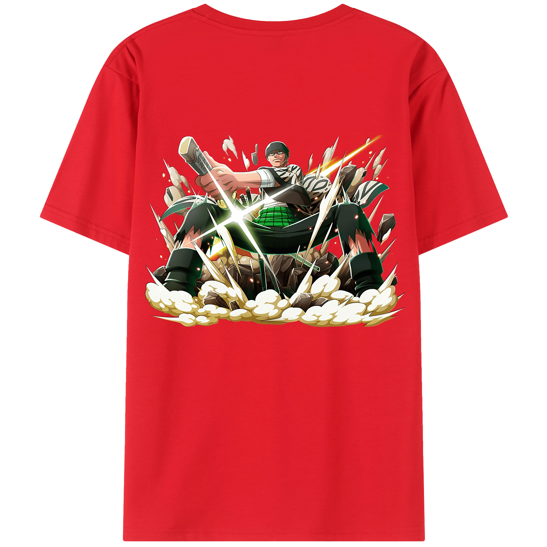 ワンピース ロロノア・ゾロ ONE PIECE Roronoa Zoro 綿100％ メンズ半袖Tシャツ（バックプリント） 通気性