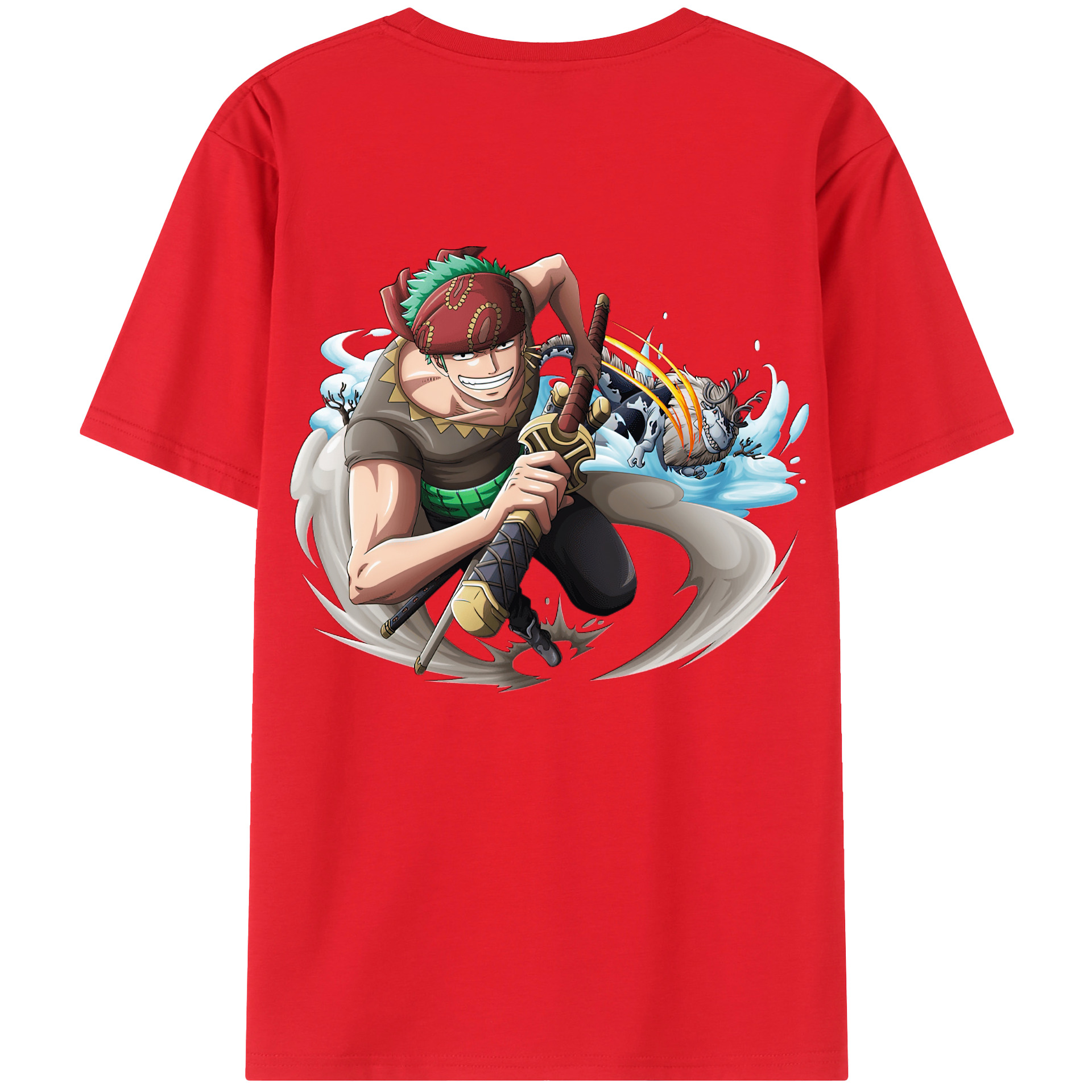 ワンピース ロロノア・ゾロ ONE PIECE Roronoa Zoro 綿100％ メンズ半袖Tシャツ（バックプリント） 通気性