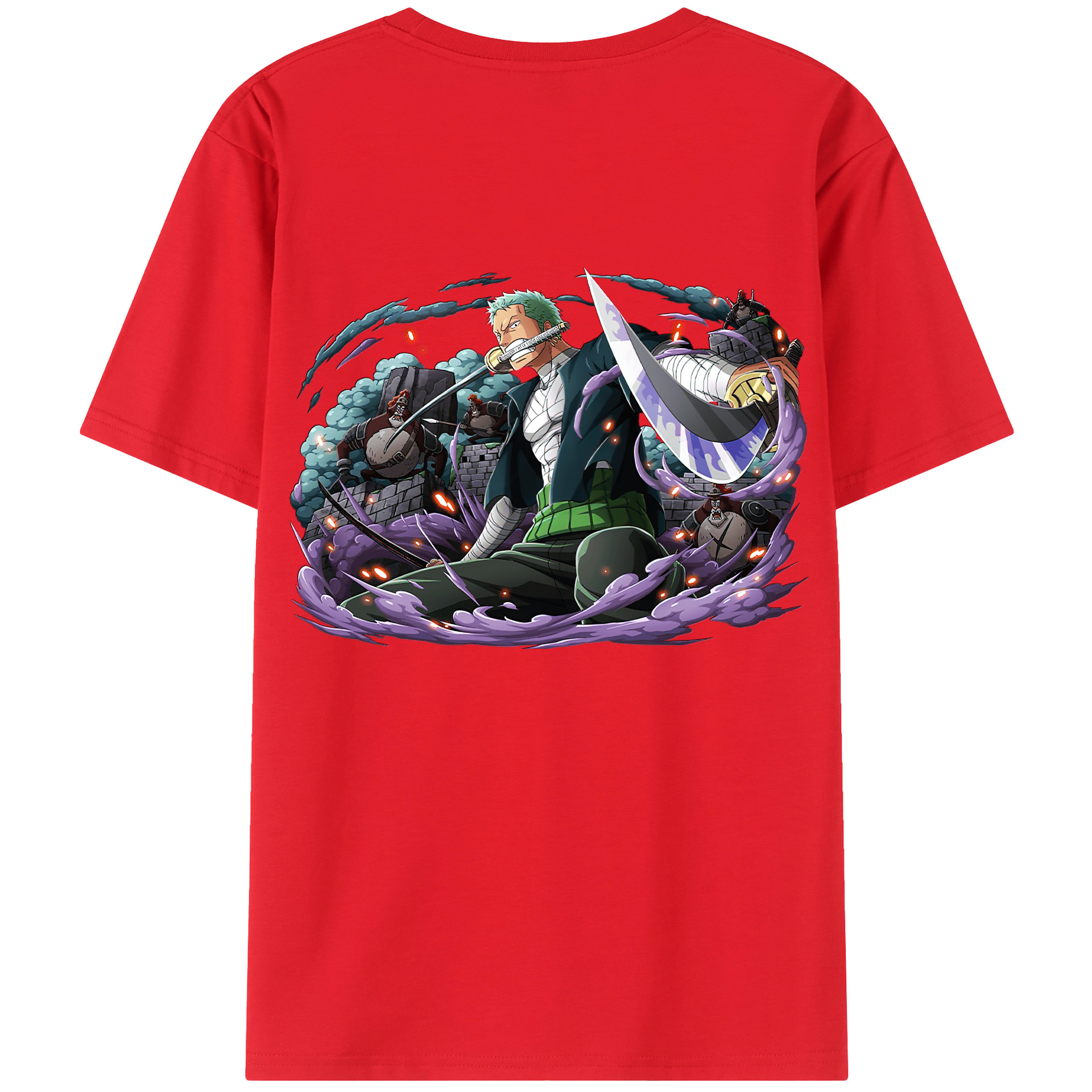 ワンピース ロロノア・ゾロ ONE PIECE Roronoa Zoro 綿100％ メンズ半袖Tシャツ（バックプリント） 通気性