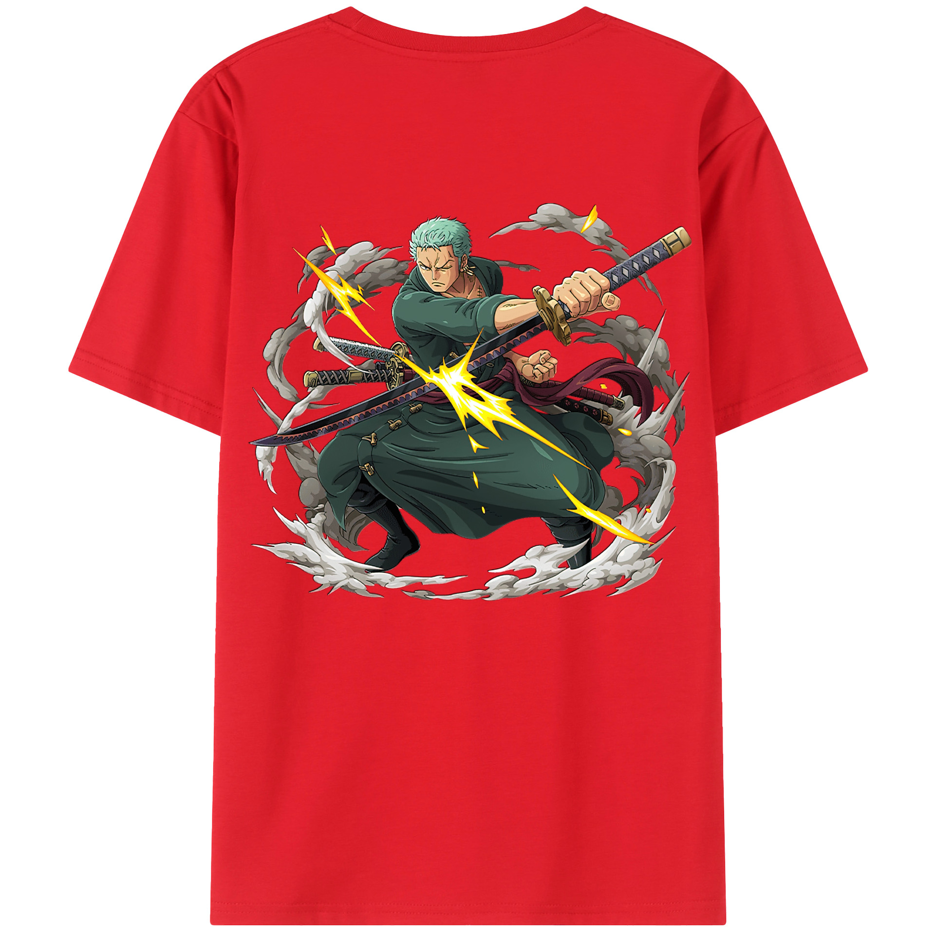 ワンピース ロロノア・ゾロ ONE PIECE Roronoa Zoro 綿100％ メンズ半袖Tシャツ（バックプリント） 通気性