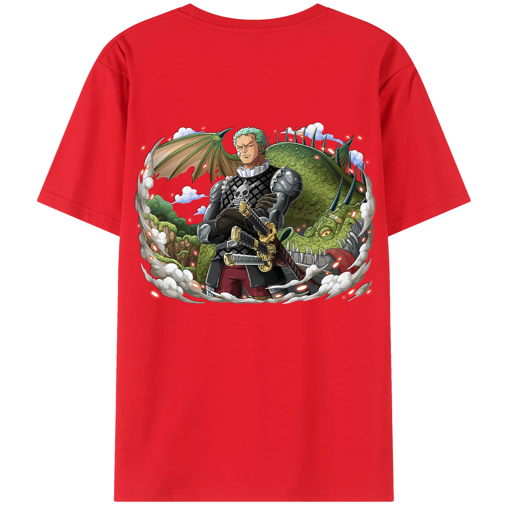 ワンピース ロロノア・ゾロ ONE PIECE Roronoa Zoro 綿100％ メンズ半袖Tシャツ（バックプリント） 通気性