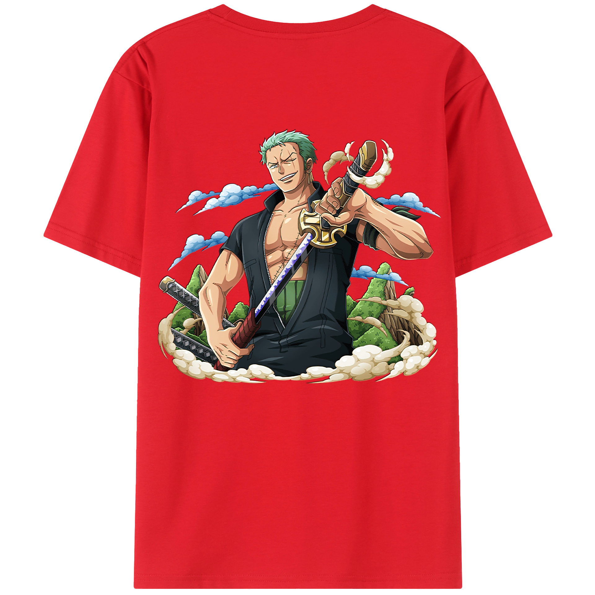 ワンピース ロロノア・ゾロ ONE PIECE Roronoa Zoro 綿100％ メンズ半袖Tシャツ（バックプリント） 通気性