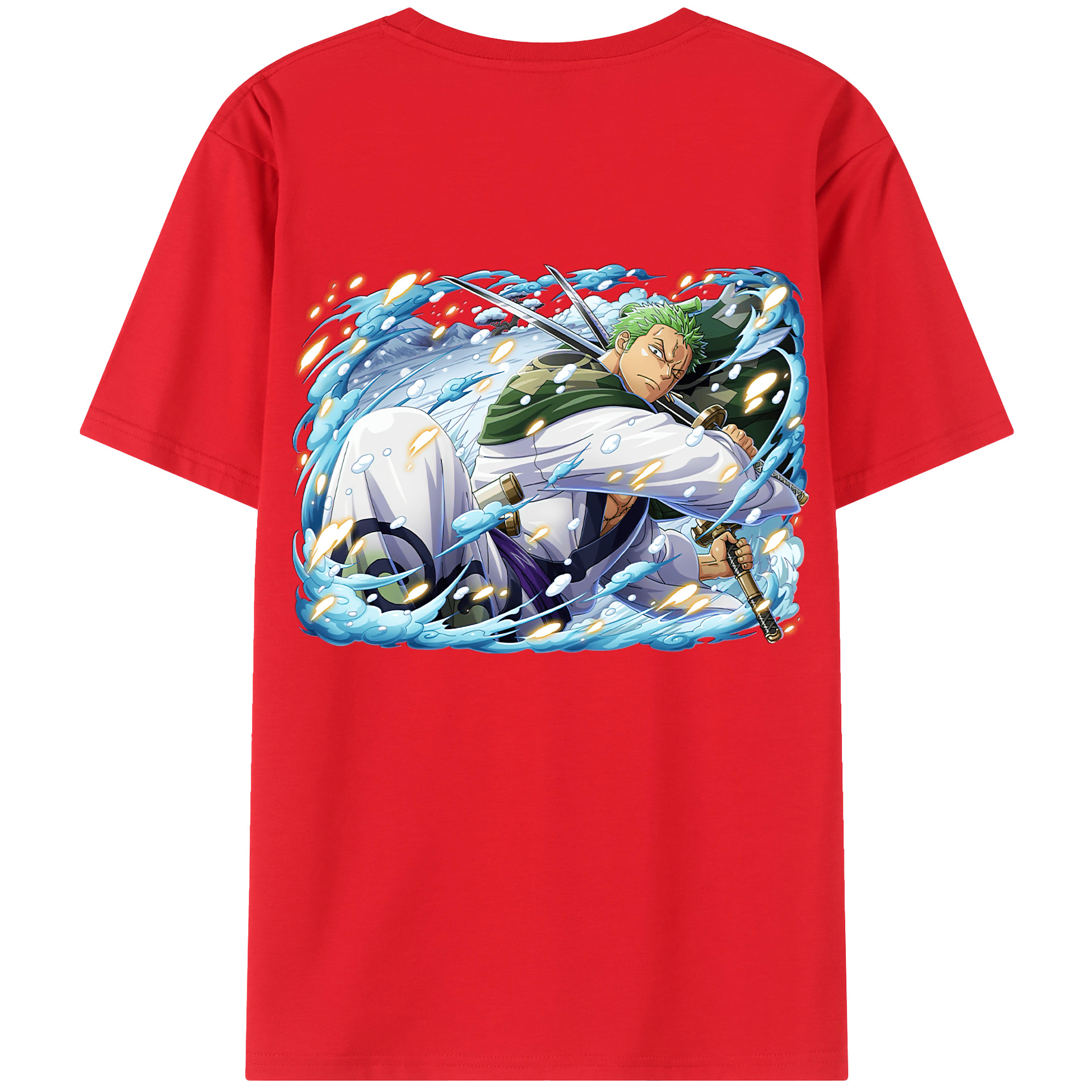 ワンピース ロロノア・ゾロ ONE PIECE Roronoa Zoro 綿100％ メンズ半袖Tシャツ（バックプリント） 通気性