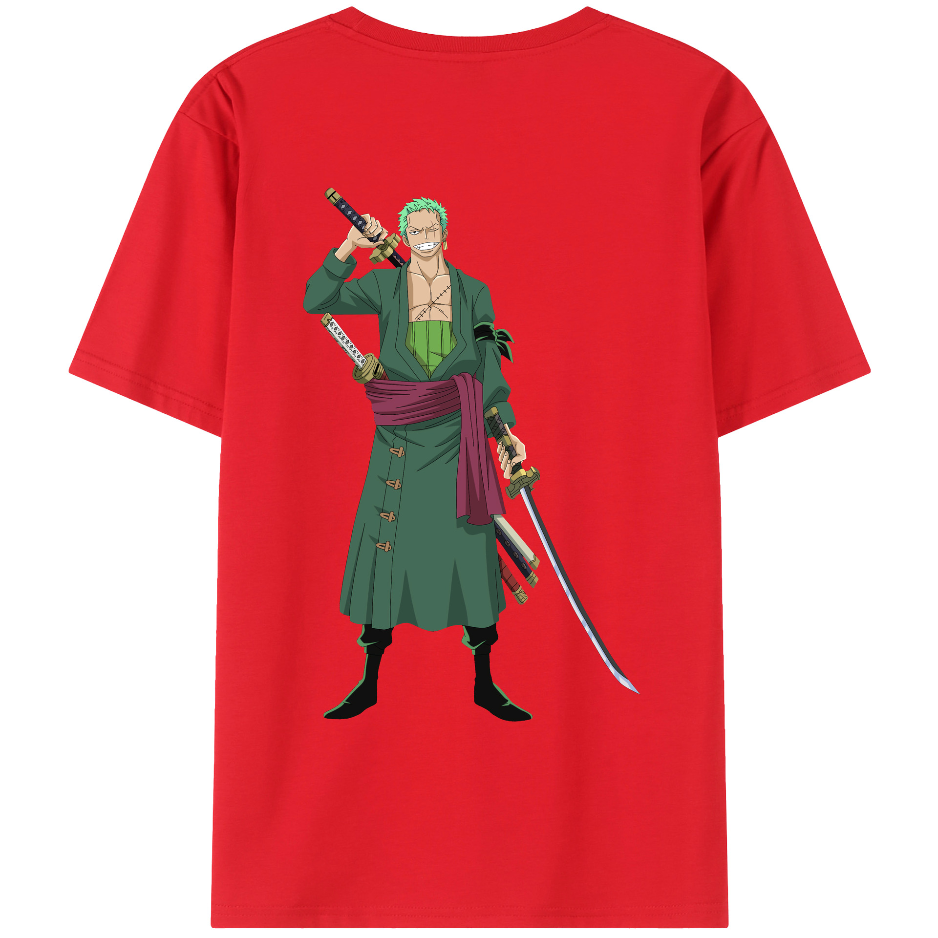 ワンピース ロロノア・ゾロ ONE PIECE Roronoa Zoro 綿100％ メンズ半袖Tシャツ（バックプリント） 通気性