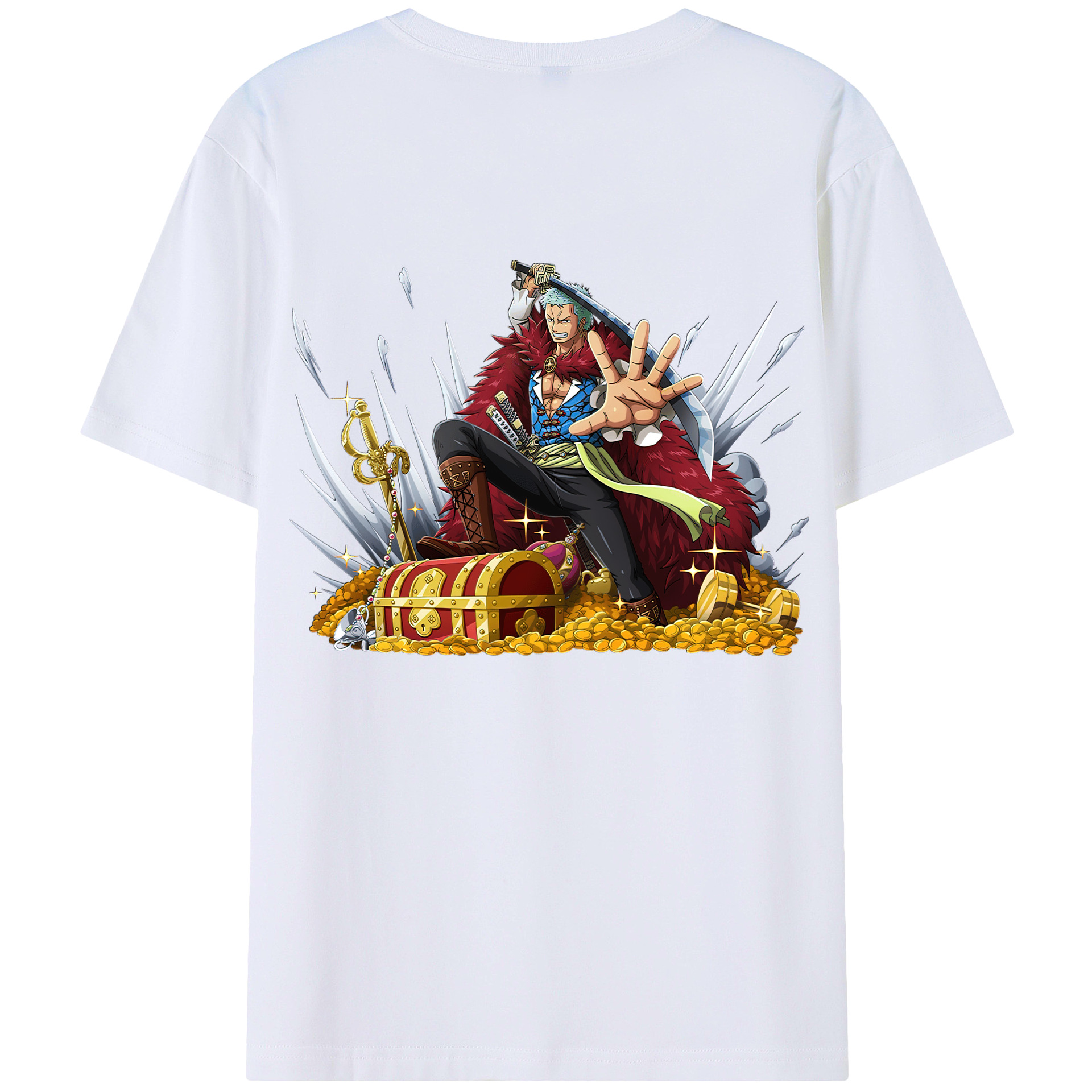 ワンピース ロロノア・ゾロ ONE PIECE Roronoa Zoro 綿100％ メンズ半袖Tシャツ（バックプリント） 通気性