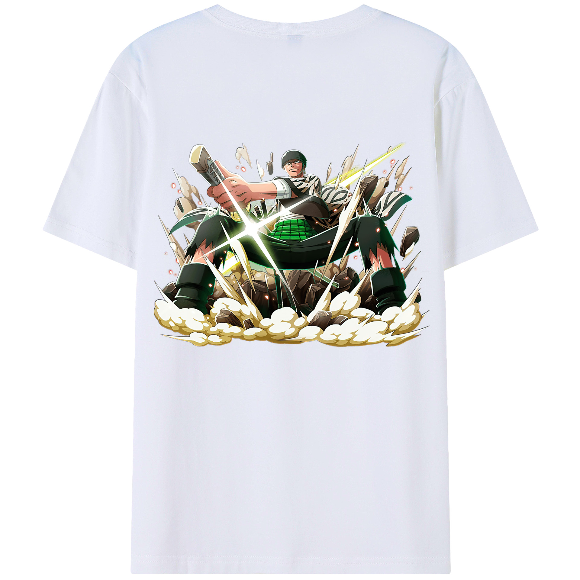 ワンピース ロロノア・ゾロ ONE PIECE Roronoa Zoro 綿100％ メンズ半袖Tシャツ（バックプリント） 通気性