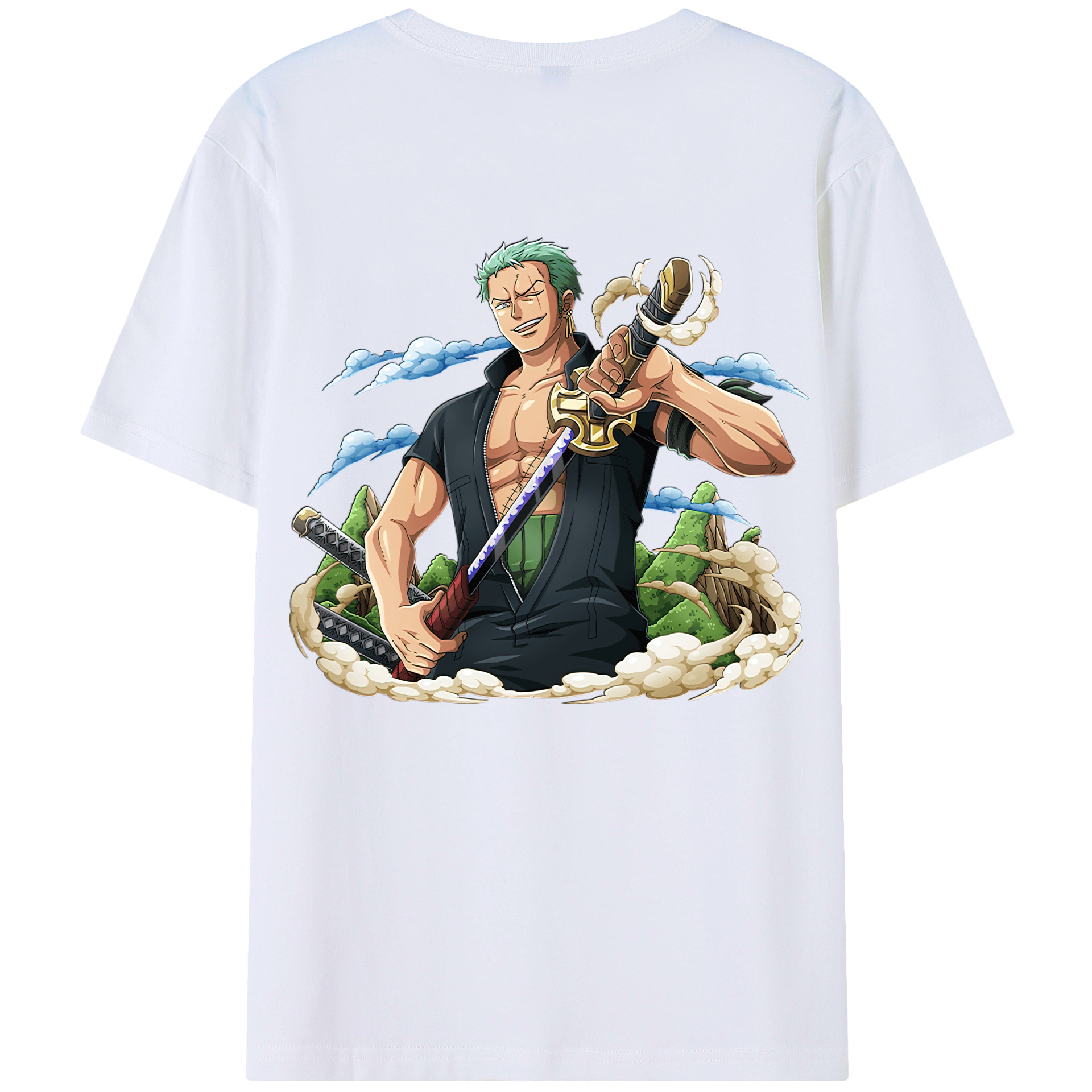ワンピース ロロノア・ゾロ ONE PIECE Roronoa Zoro 綿100％ メンズ半袖Tシャツ（バックプリント） 通気性