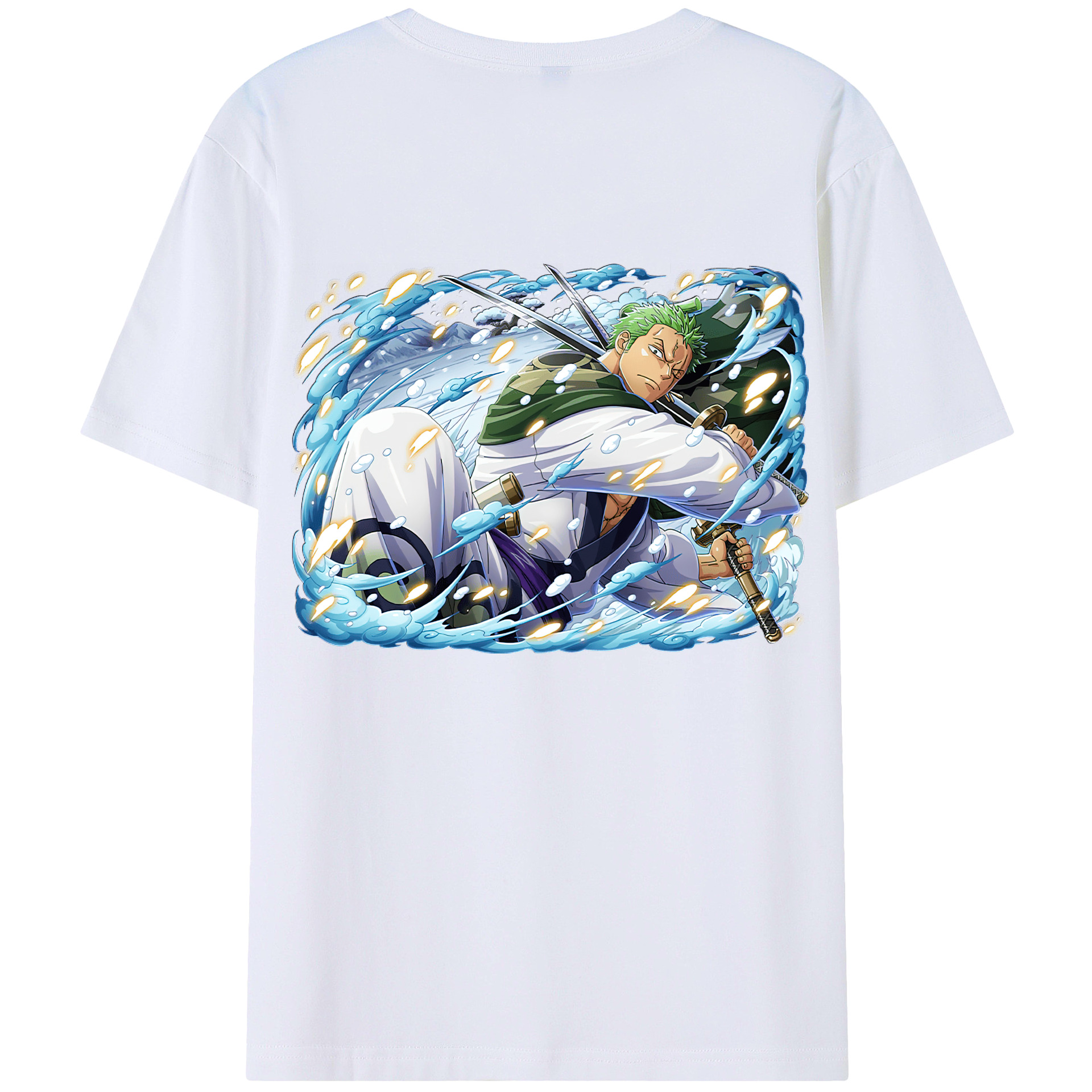 ワンピース ロロノア・ゾロ ONE PIECE Roronoa Zoro 綿100％ メンズ半袖Tシャツ（バックプリント） 通気性