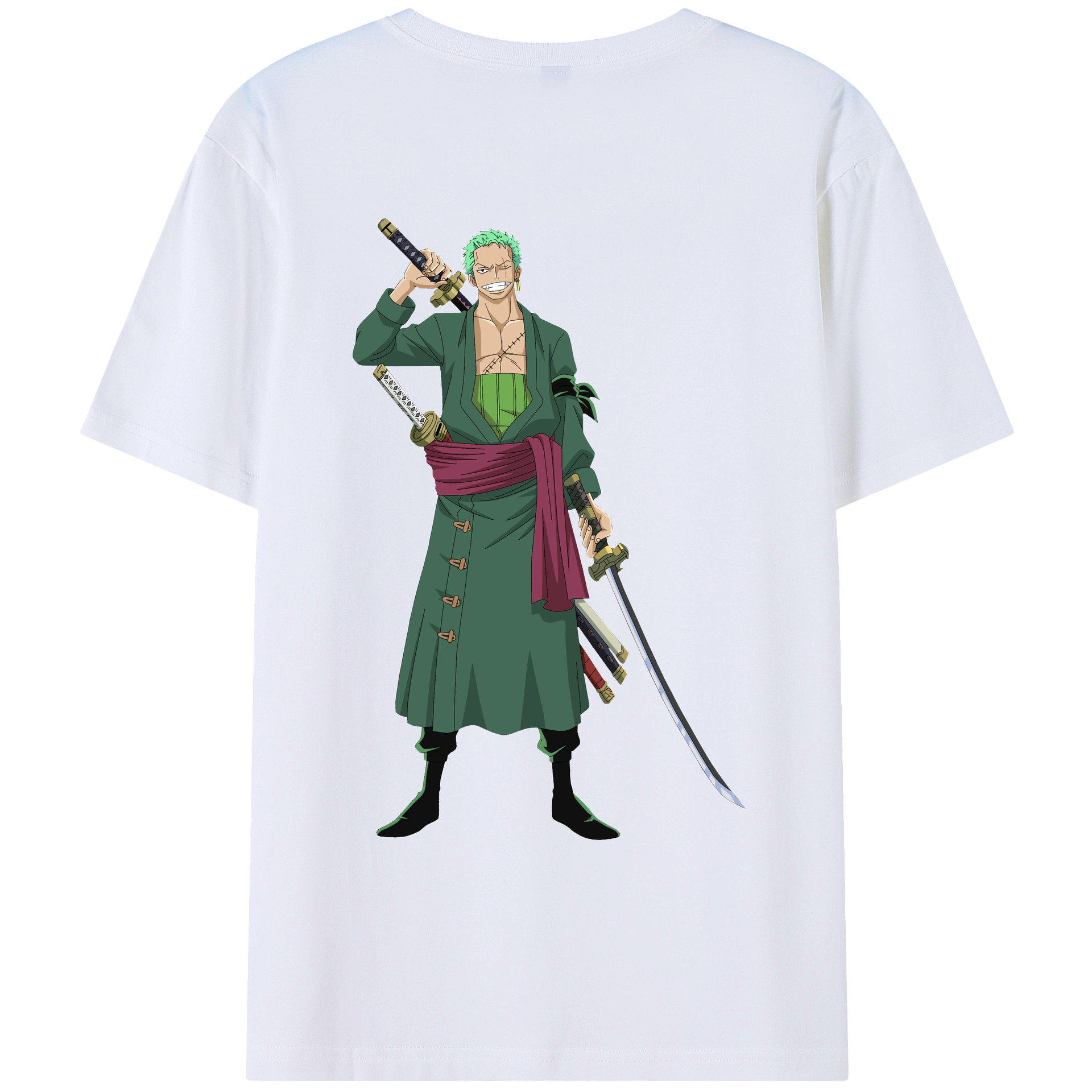 ワンピース ロロノア・ゾロ ONE PIECE Roronoa Zoro 綿100％ メンズ半袖Tシャツ（バックプリント） 通気性