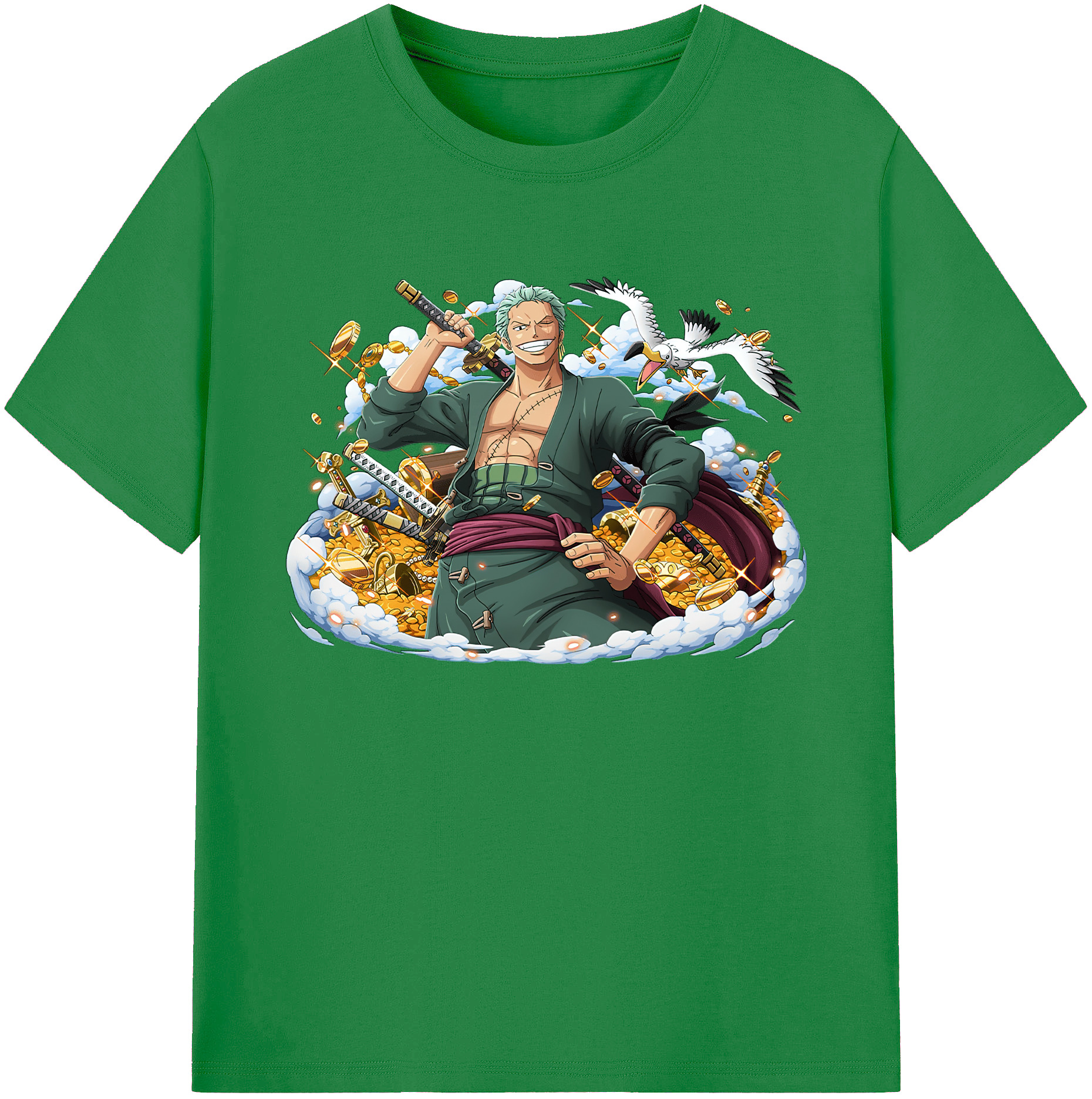 ワンピース ロロノア・ゾロ ONE PIECE Roronoa Zoro 綿100％ メンズ半袖Tシャツ｜肌触りやわらか＆通気性