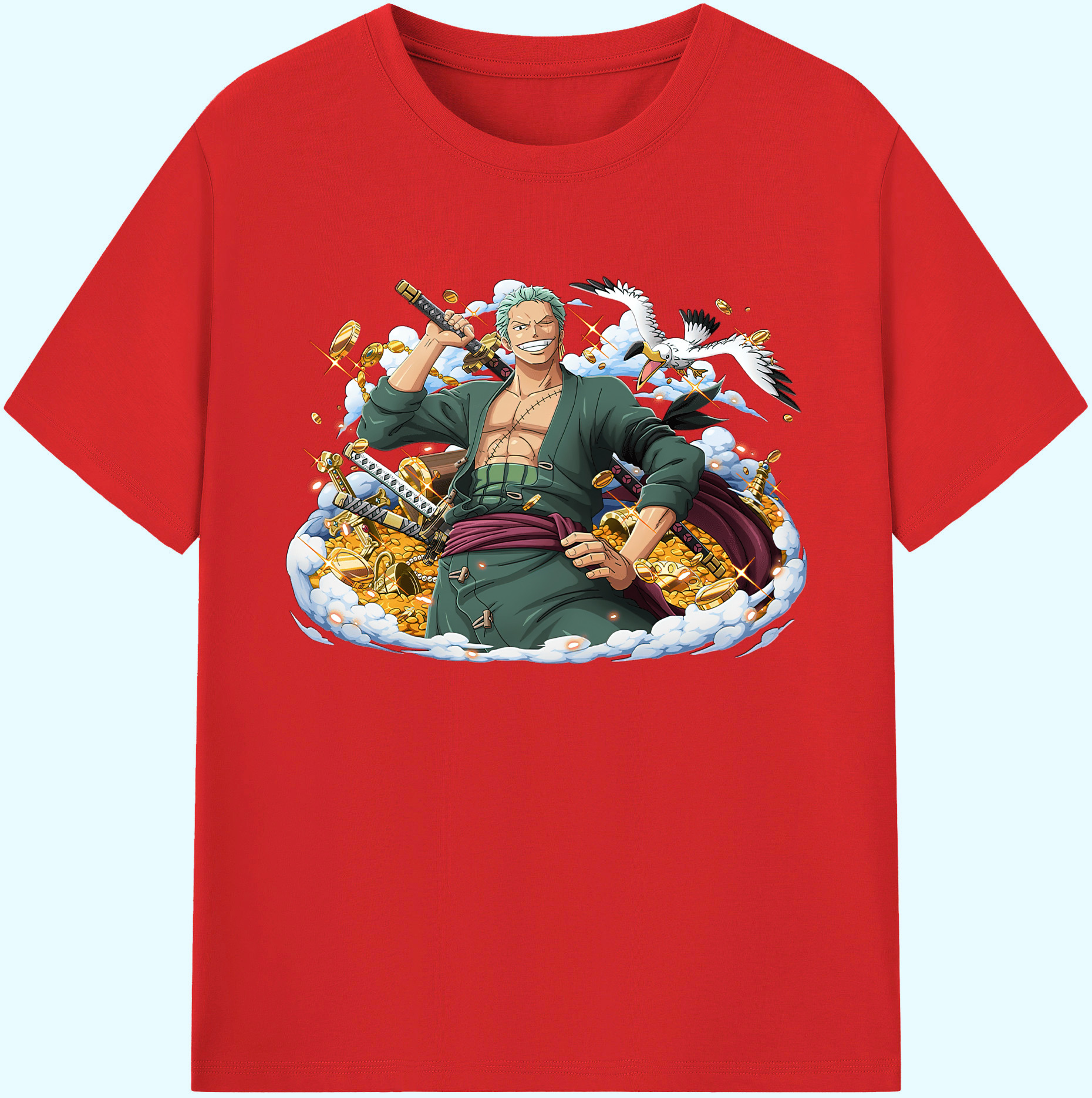 ワンピース ロロノア・ゾロ ONE PIECE Roronoa Zoro 綿100％ メンズ半袖Tシャツ｜肌触りやわらか＆通気性