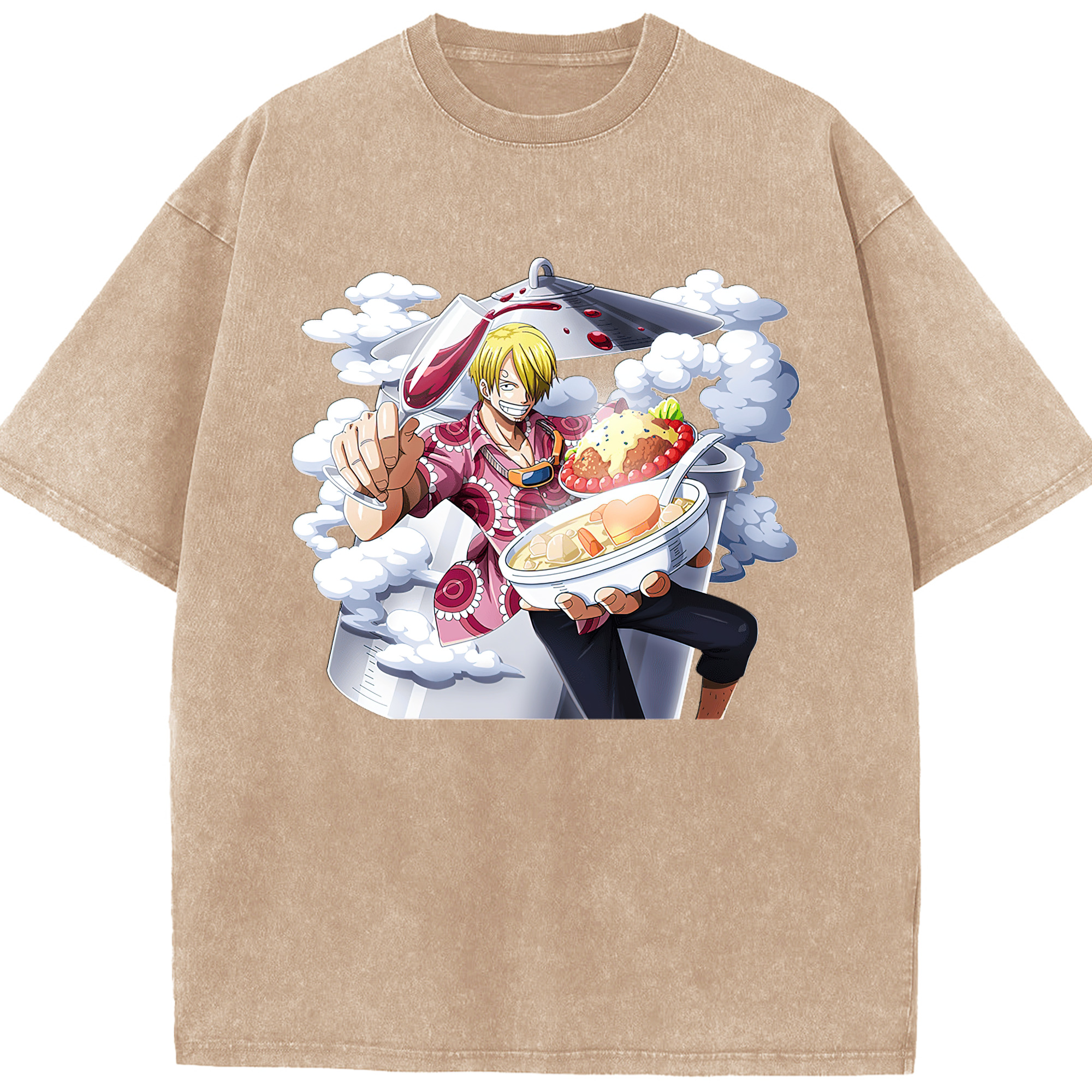（画像用） ワンピース サンジ ONE PIECE Sanji 綿100% ヴィンテージ風 半袖Tシャツ（フロントプリント）