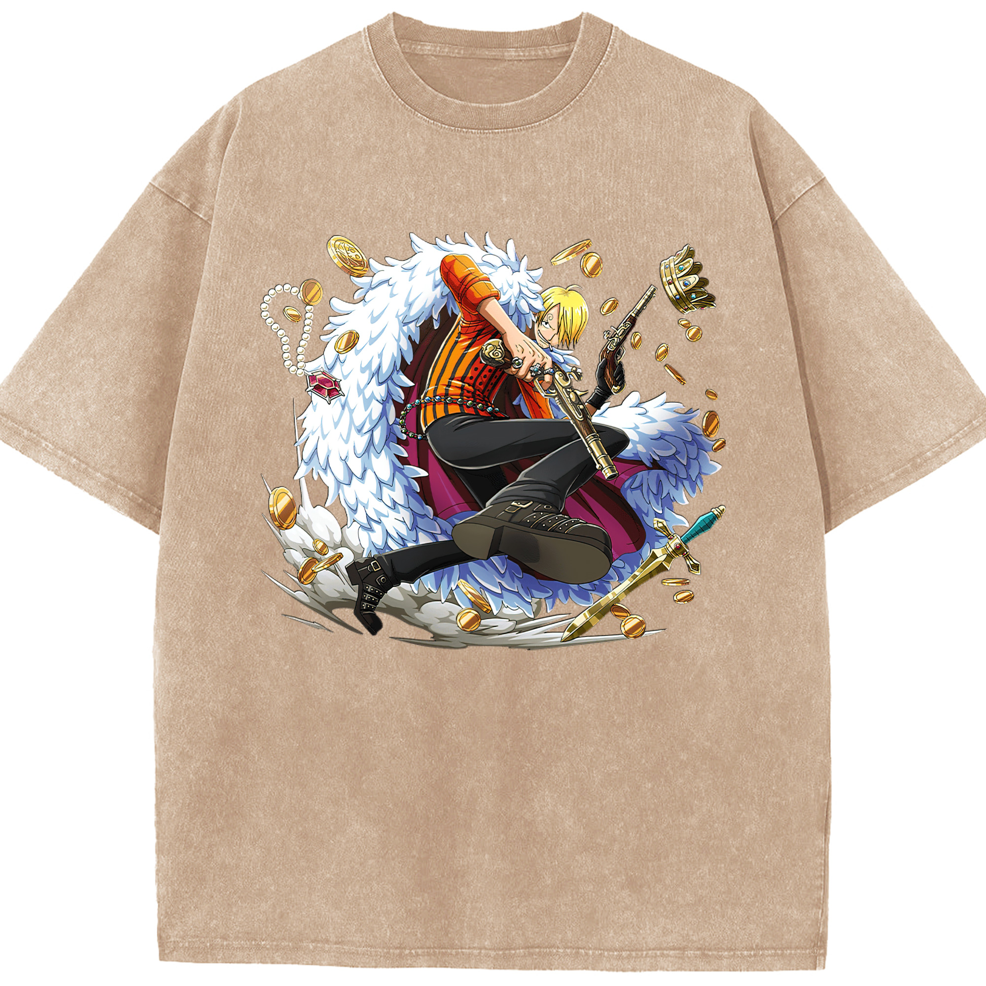 （画像用） ワンピース サンジ ONE PIECE Sanji 綿100% ヴィンテージ風 半袖Tシャツ（フロントプリント）