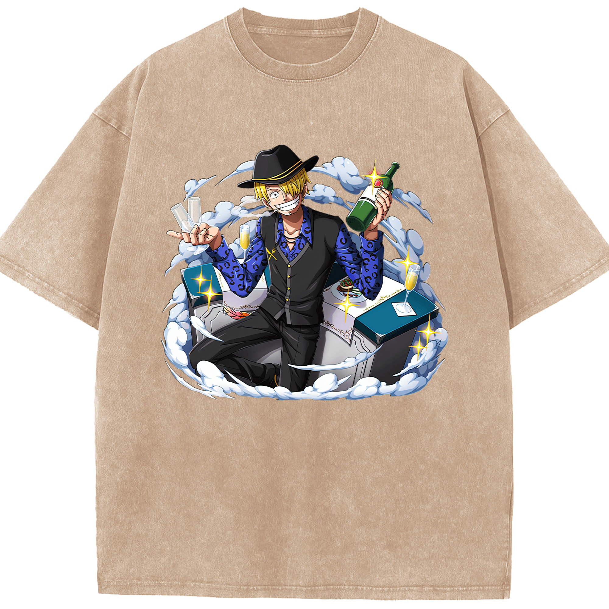 （画像用） ワンピース サンジ ONE PIECE Sanji 綿100% ヴィンテージ風 半袖Tシャツ（フロントプリント）