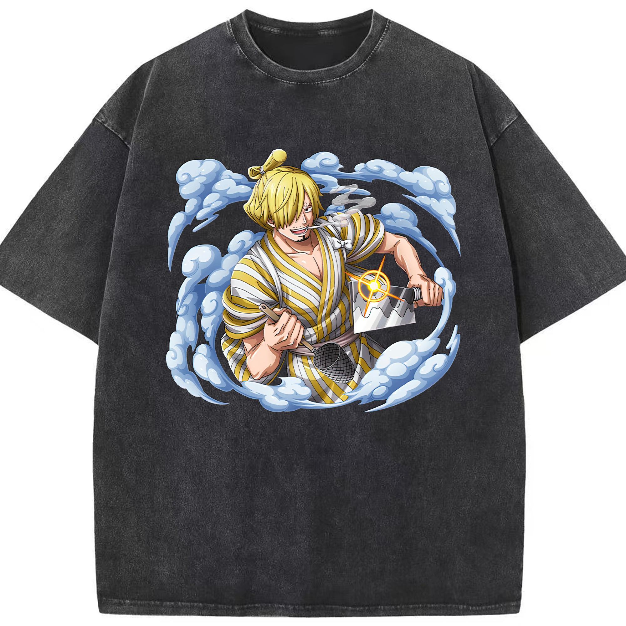 （画像用） ワンピース サンジ ONE PIECE Sanji 綿100% ヴィンテージ風 半袖Tシャツ（フロントプリント）