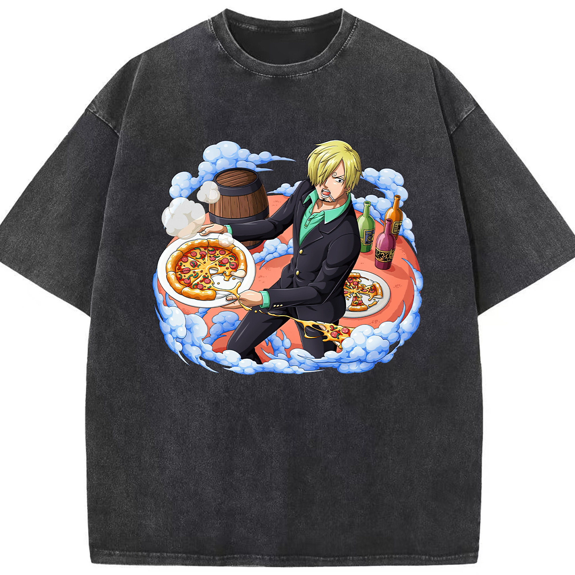 （画像用） ワンピース サンジ ONE PIECE Sanji 綿100% ヴィンテージ風 半袖Tシャツ（フロントプリント）