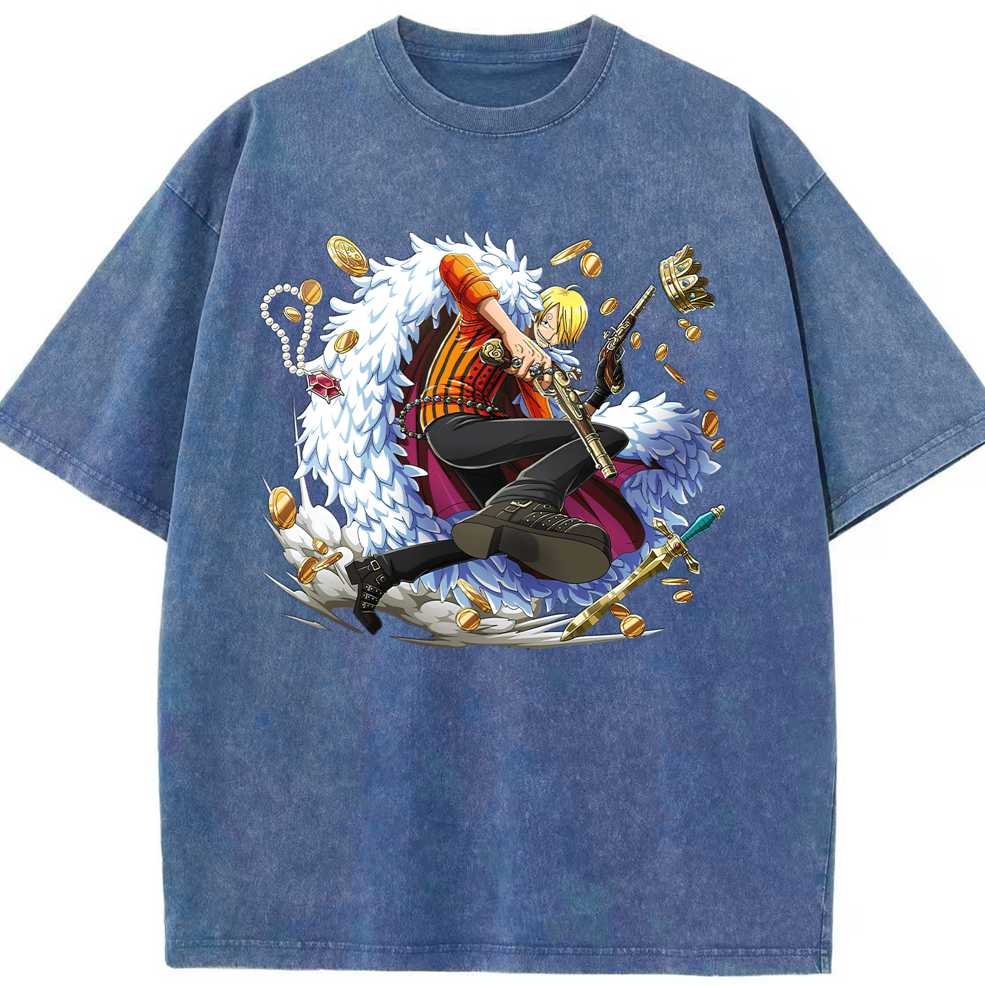 （画像用） ワンピース サンジ ONE PIECE Sanji 綿100% ヴィンテージ風 半袖Tシャツ（フロントプリント）