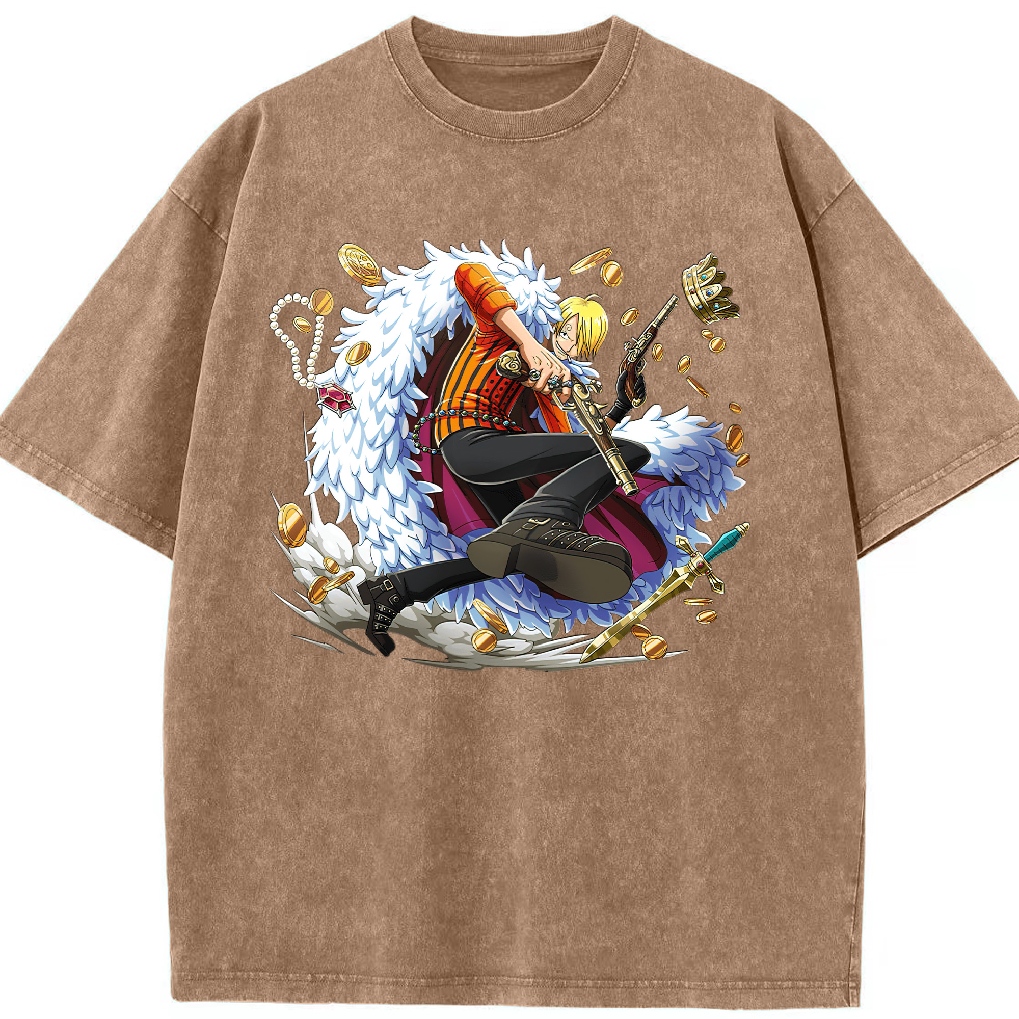 （画像用） ワンピース サンジ ONE PIECE Sanji 綿100% ヴィンテージ風 半袖Tシャツ（フロントプリント）