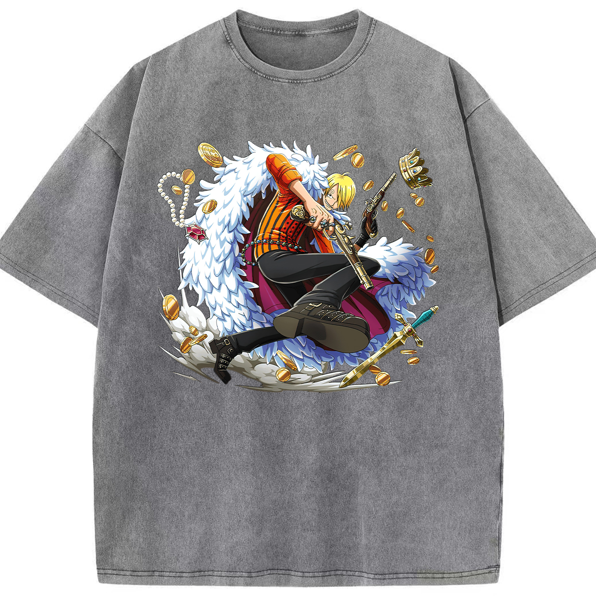 （画像用） ワンピース サンジ ONE PIECE Sanji 綿100% ヴィンテージ風 半袖Tシャツ（フロントプリント）