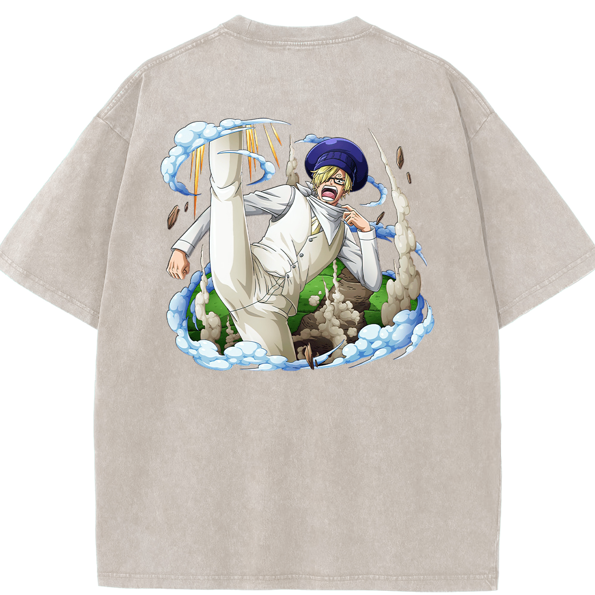 ワンピース サンジ ONE PIECE Sanji 綿100% ヴィンテージ風 半袖Tシャツ（背面プリント）