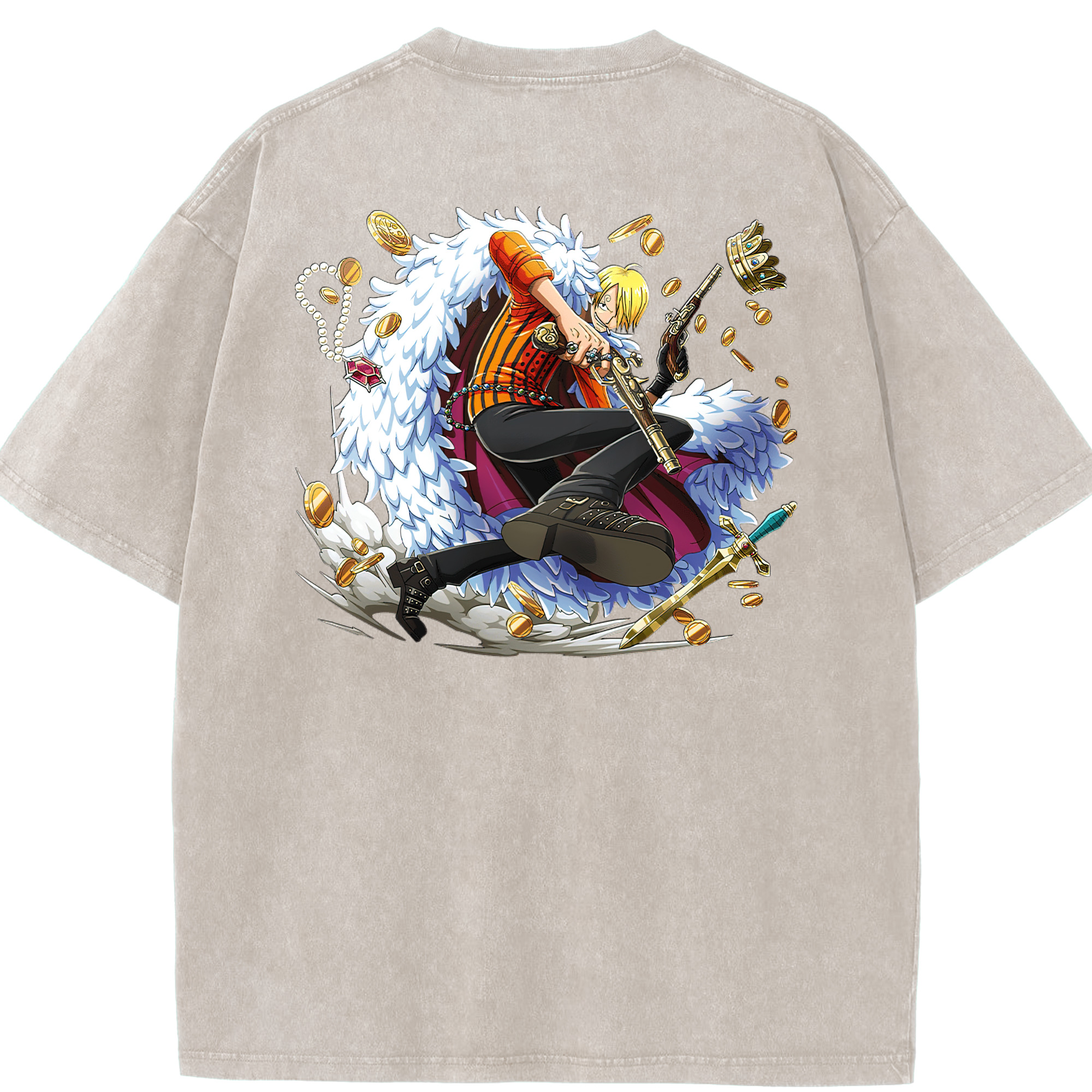 ワンピース サンジ ONE PIECE Sanji 綿100% ヴィンテージ風 半袖Tシャツ（背面プリント）