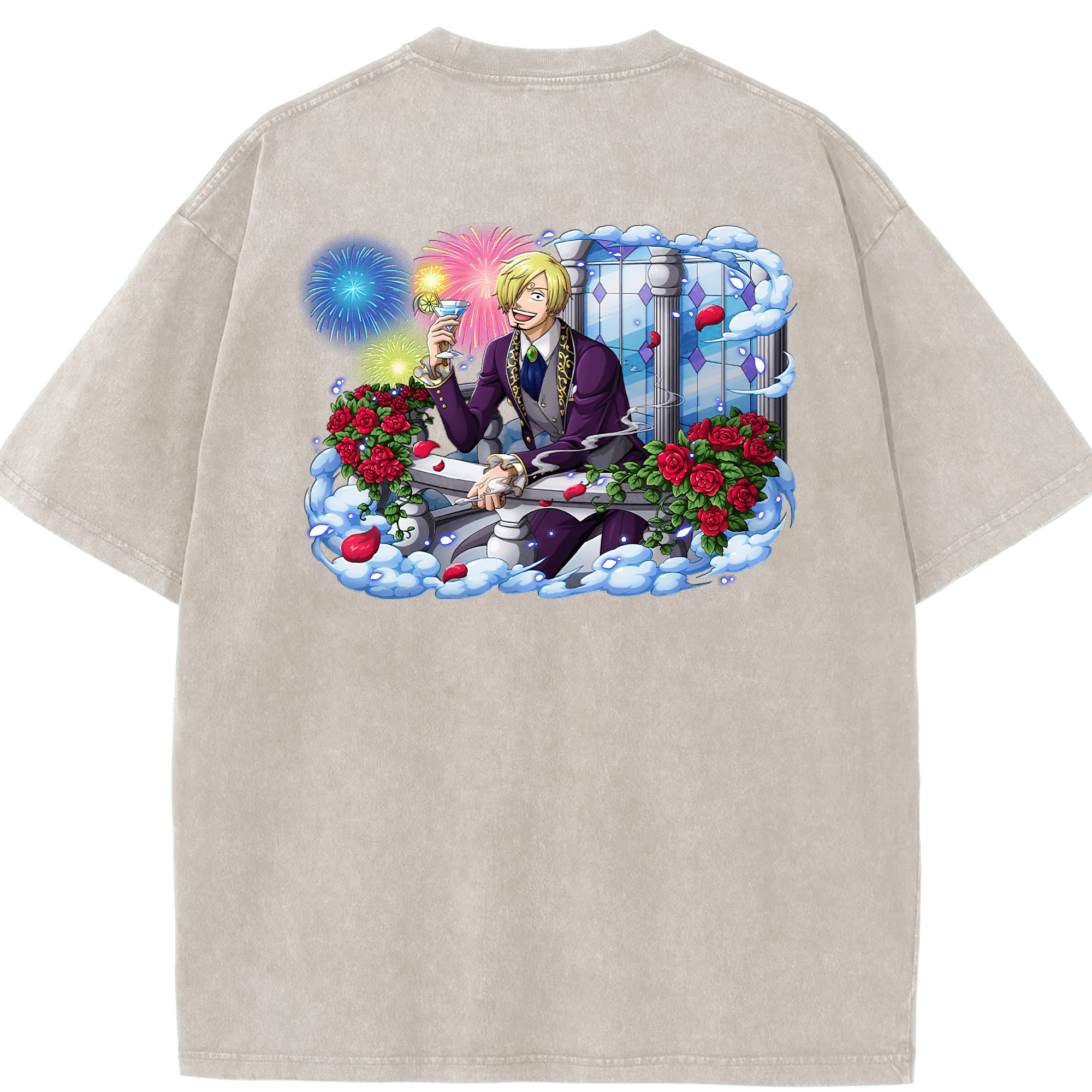 ワンピース サンジ ONE PIECE Sanji 綿100% ヴィンテージ風 半袖Tシャツ（背面プリント）