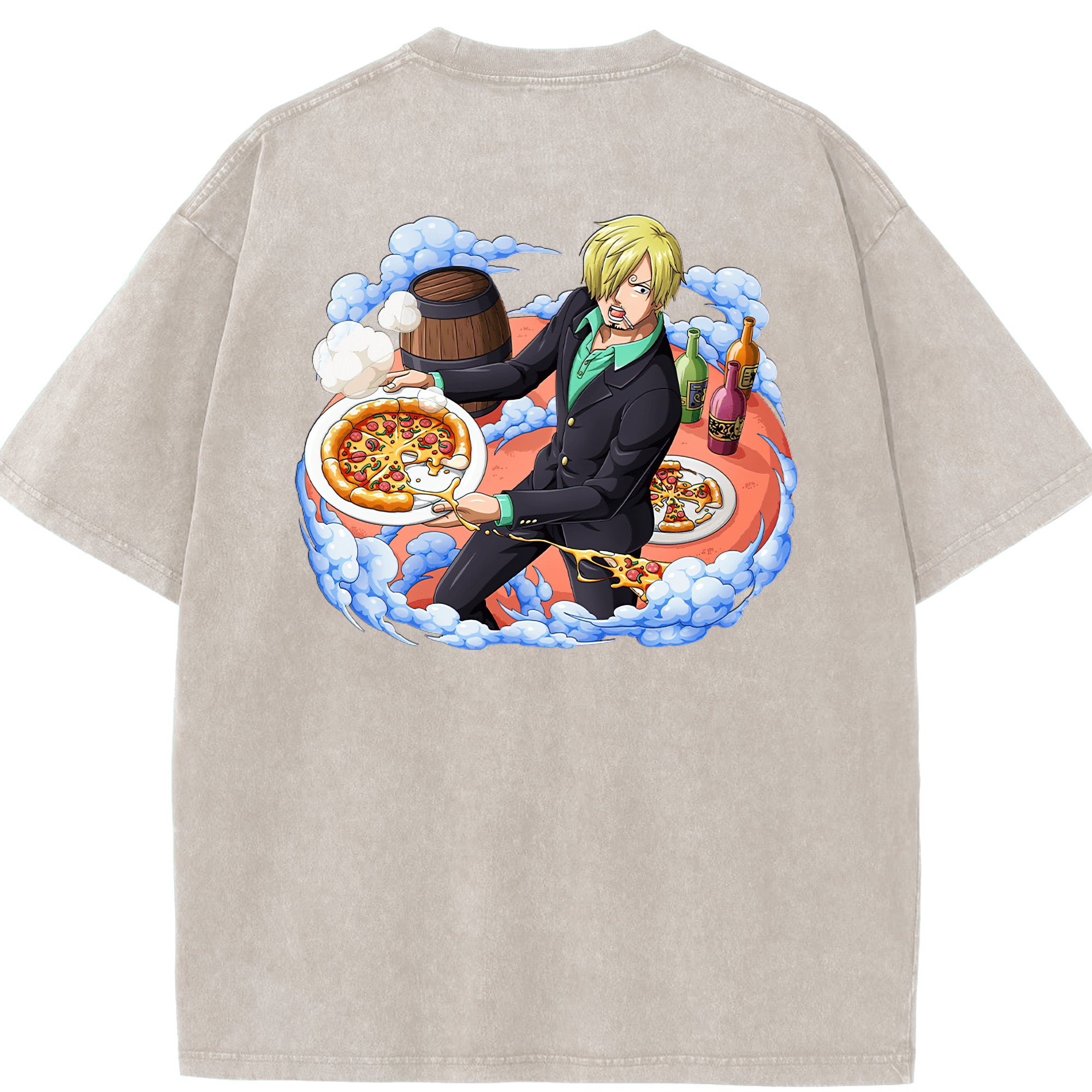 ワンピース サンジ ONE PIECE Sanji 綿100% ヴィンテージ風 半袖Tシャツ（背面プリント）