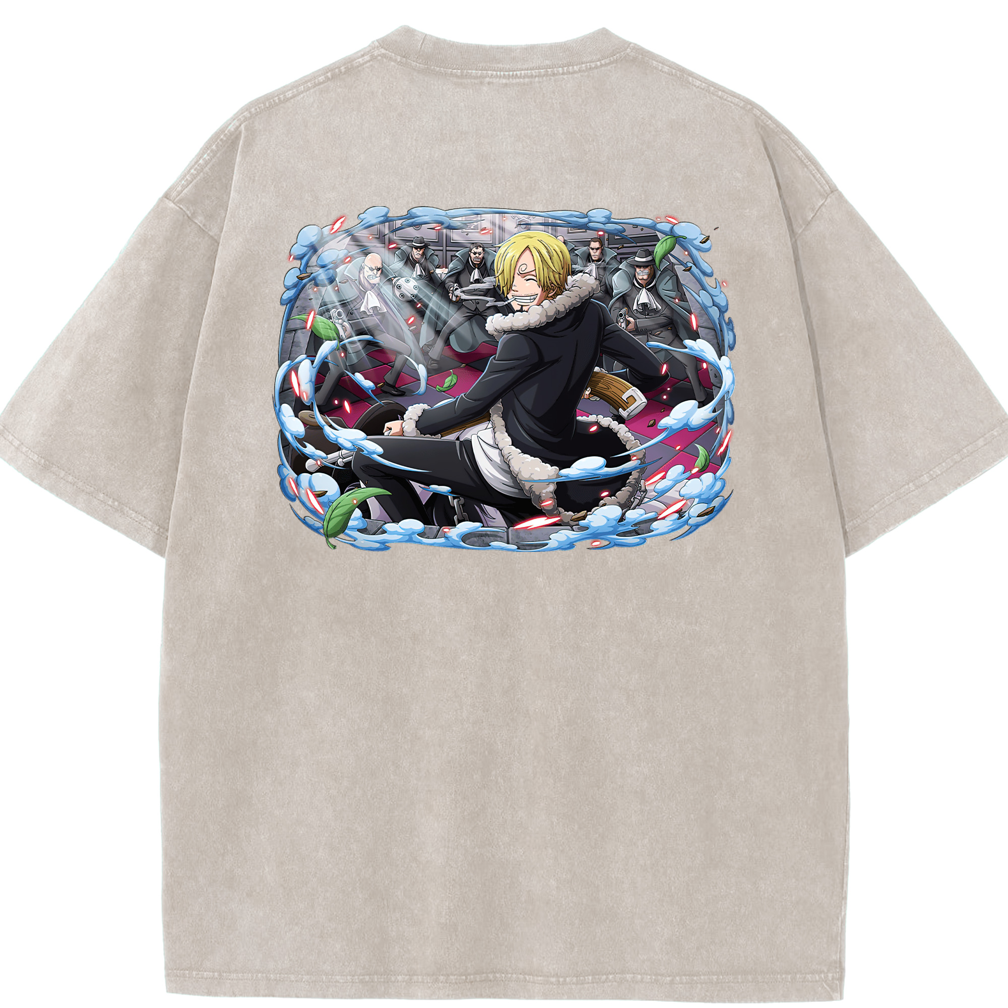 ワンピース サンジ ONE PIECE Sanji 綿100% ヴィンテージ風 半袖Tシャツ（背面プリント）