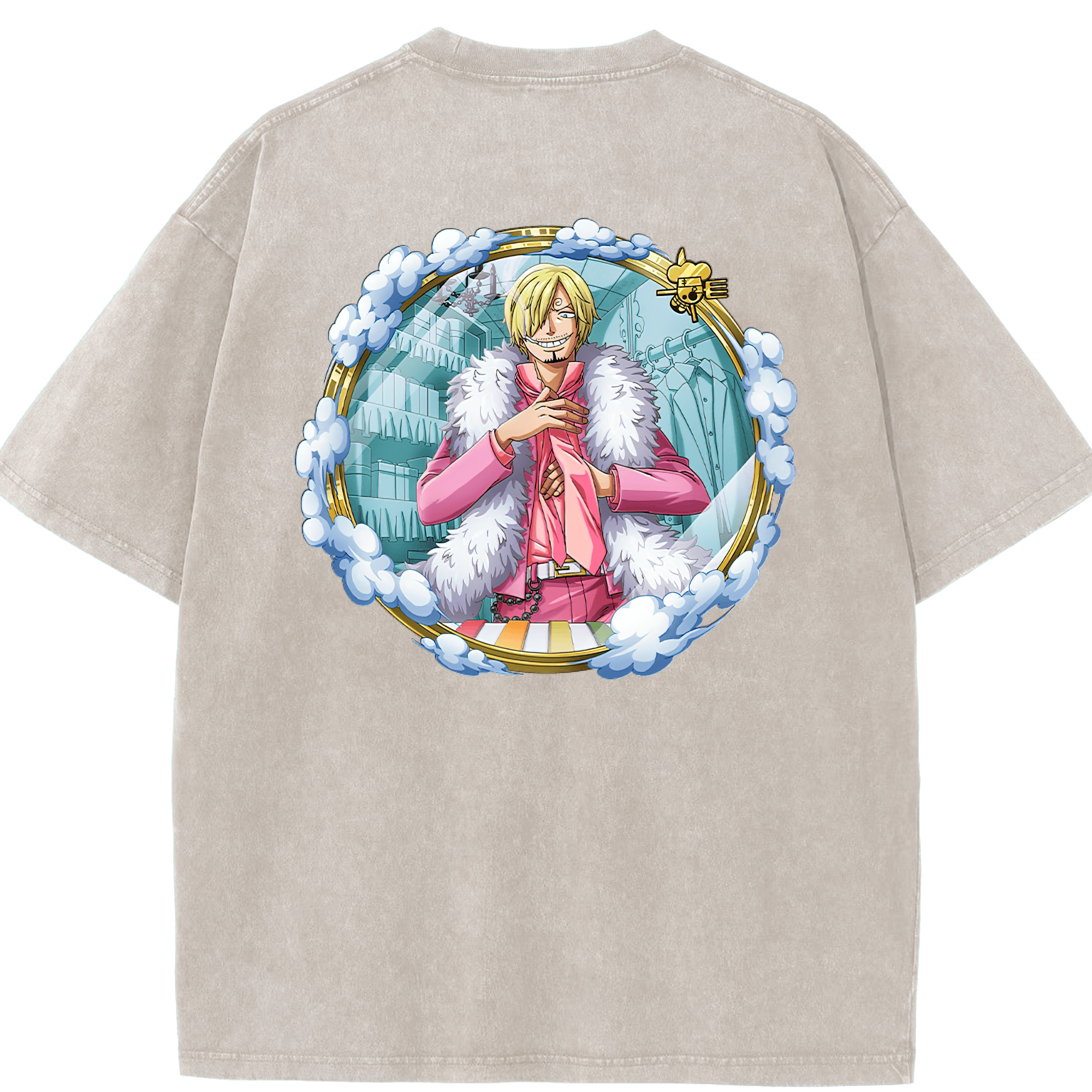 ワンピース サンジ ONE PIECE Sanji 綿100% ヴィンテージ風 半袖Tシャツ（背面プリント）