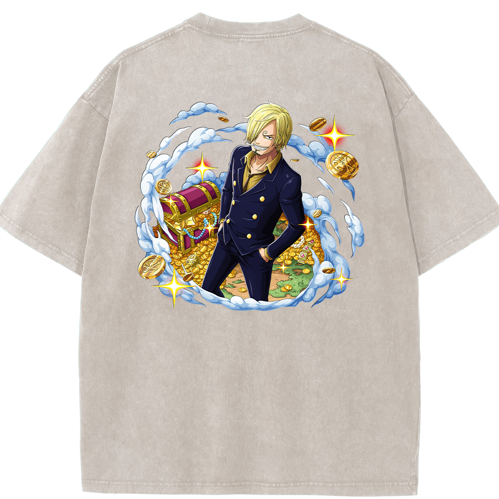 ワンピース サンジ ONE PIECE Sanji 綿100% ヴィンテージ風 半袖Tシャツ（背面プリント）