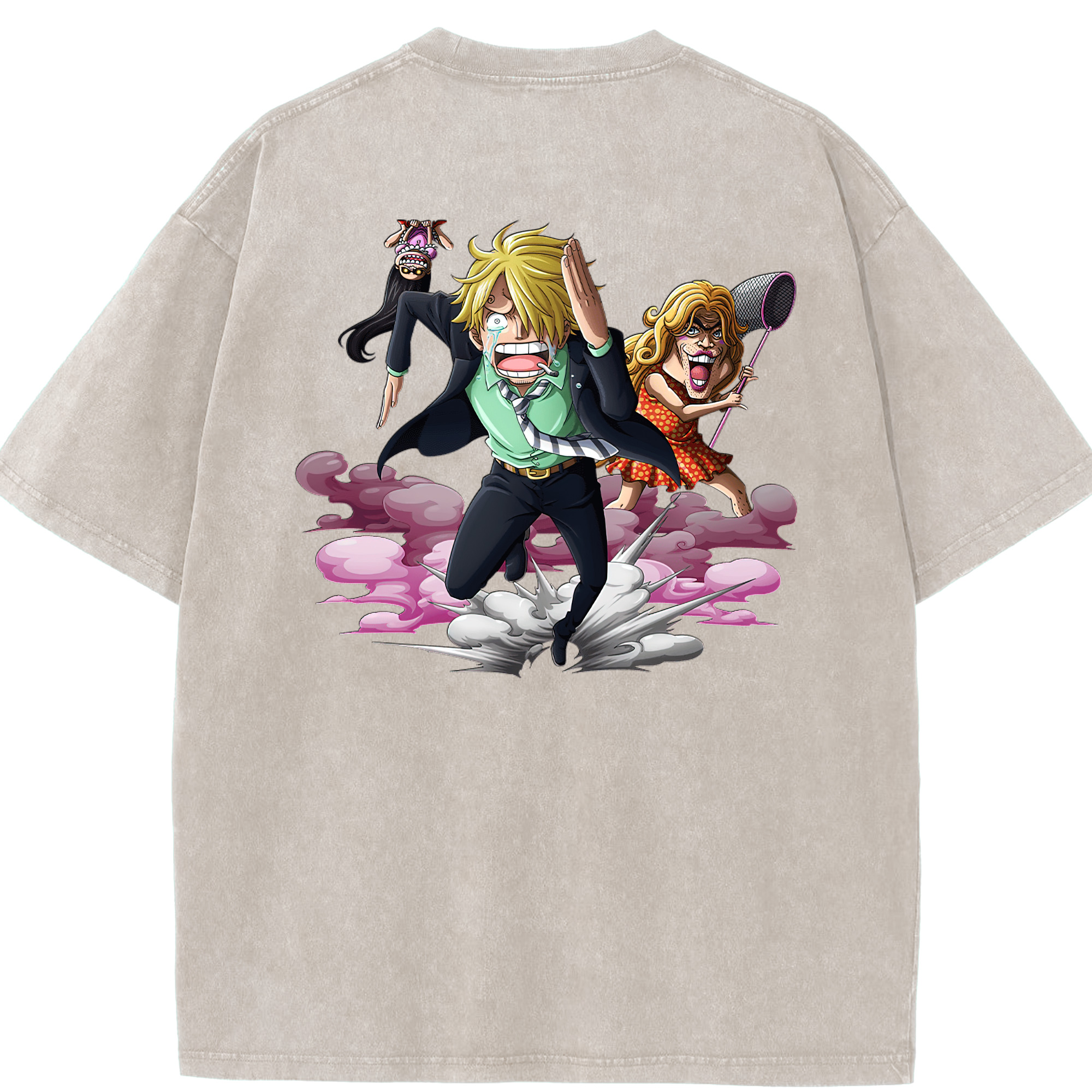 ワンピース サンジ ONE PIECE Sanji 綿100% ヴィンテージ風 半袖Tシャツ（背面プリント）
